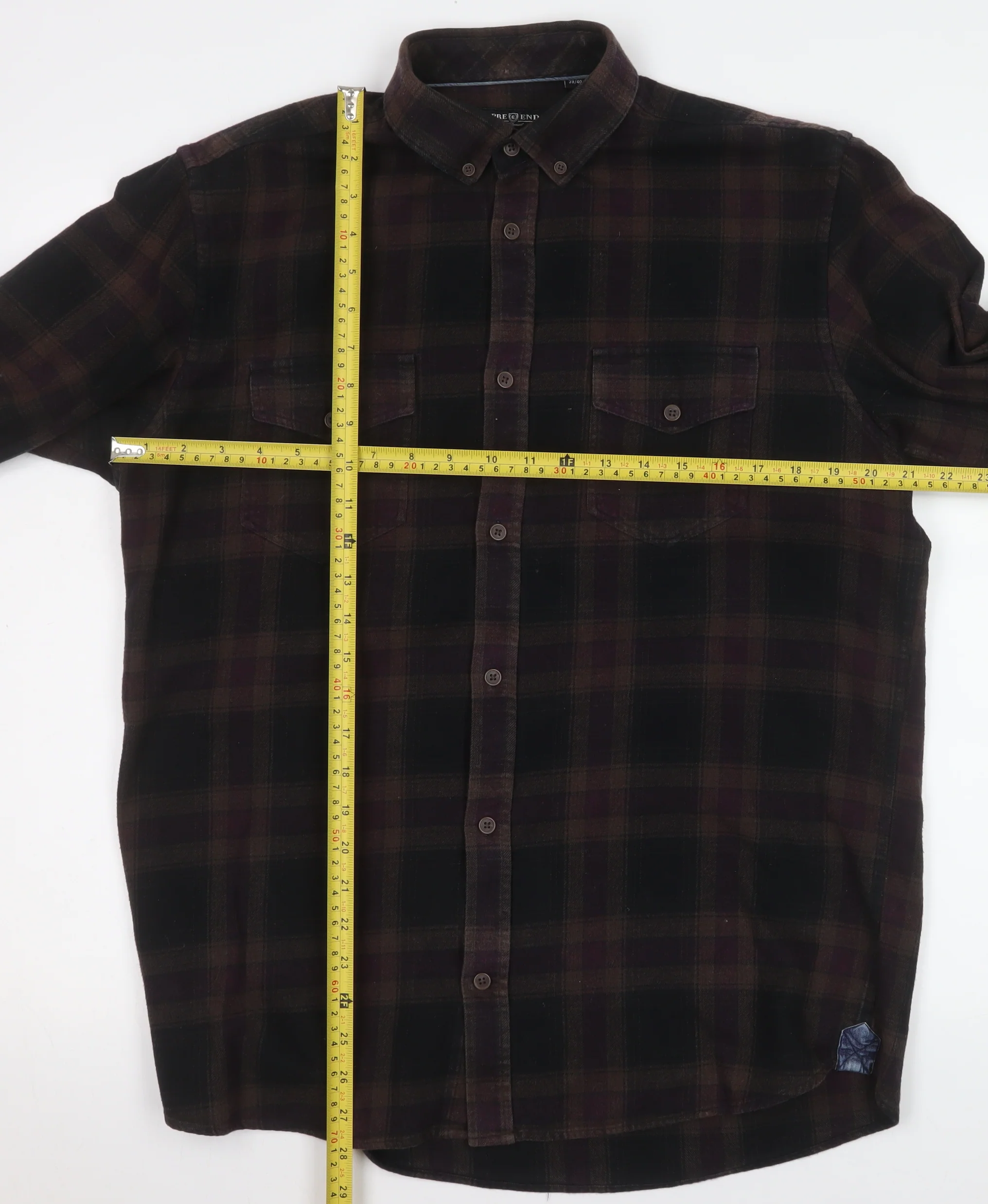Pre End Men's Brown Check Flannel Button-Up Shirt Size 39 Regular - Image 2