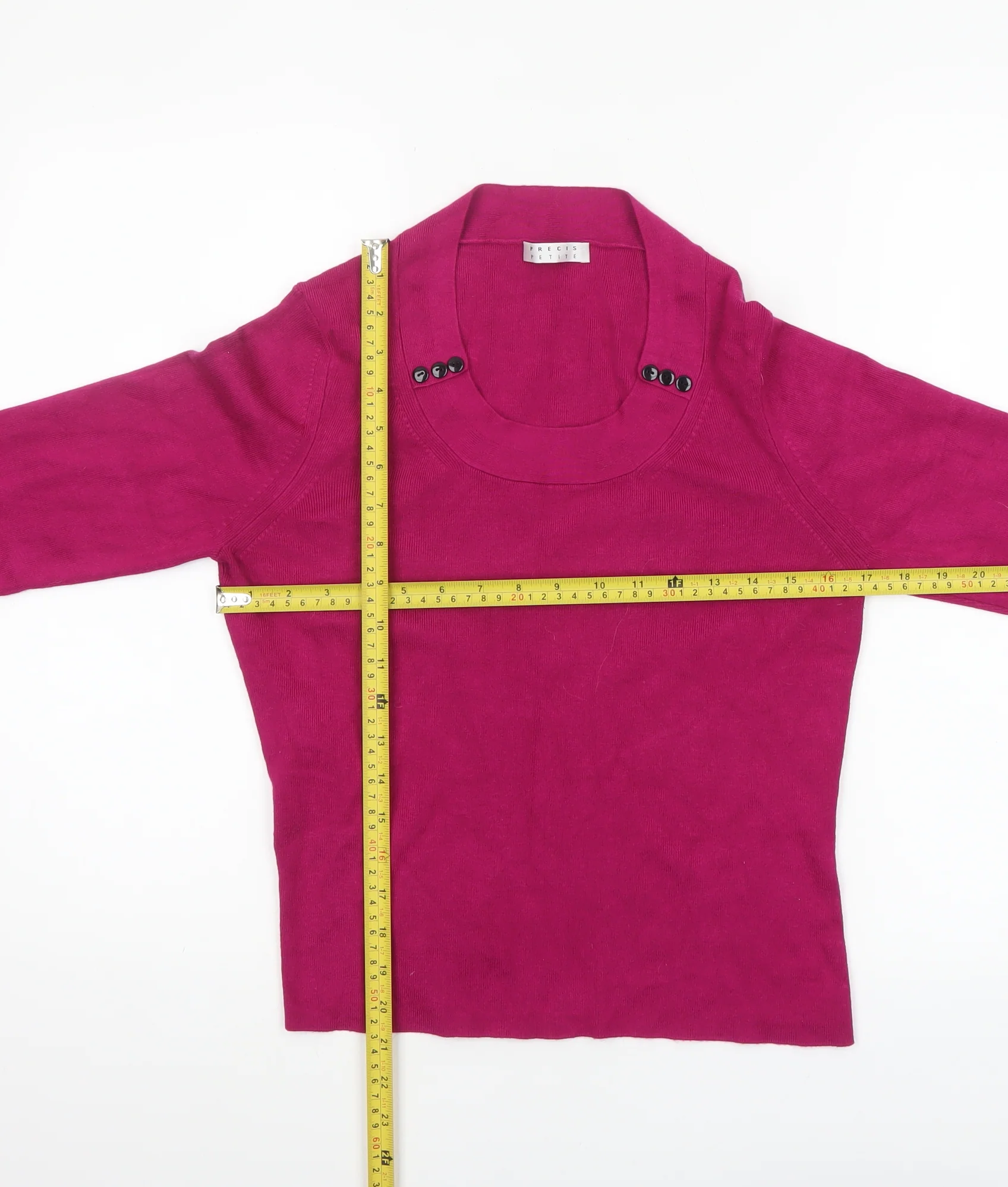 Precis Petite Women's Pink Scoop Neck Button Detail Jumper Size M - Image 2