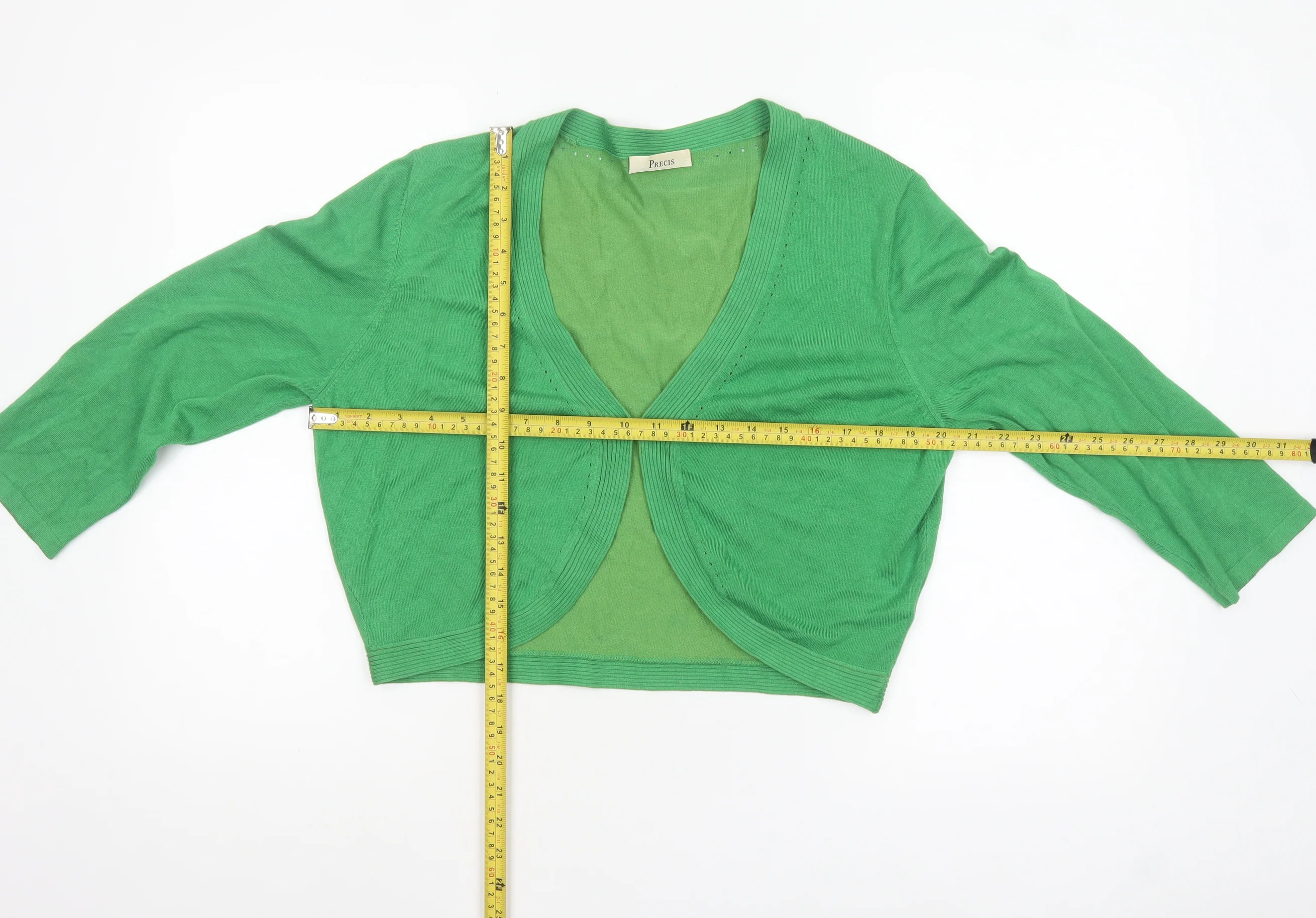 Precis Women’s Green Viscose Blend 3/4 Sleeve V-Neck Cardigan Size L - Image 2