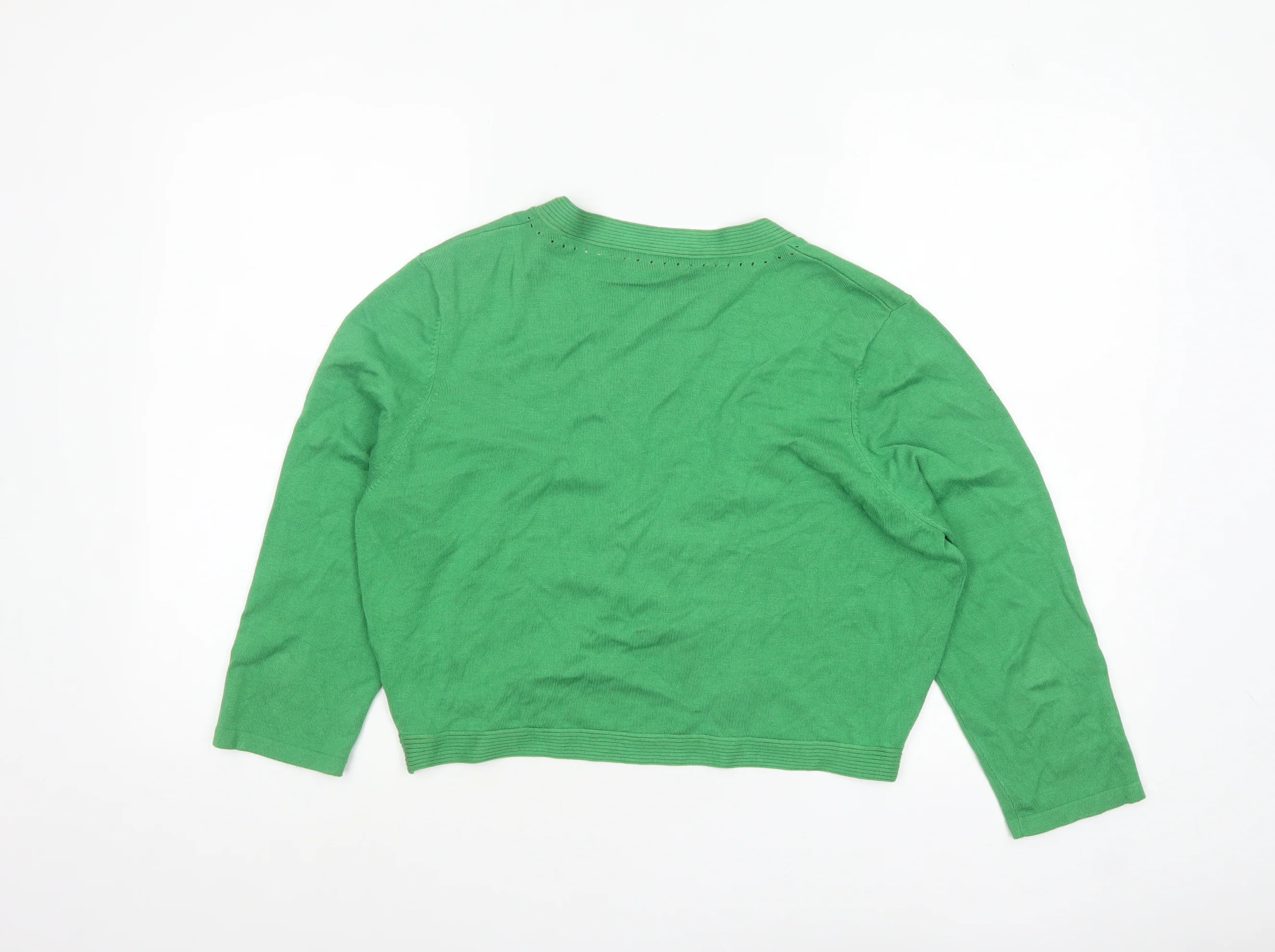 Precis Women’s Green Viscose Blend 3/4 Sleeve V-Neck Cardigan Size L - Image 3