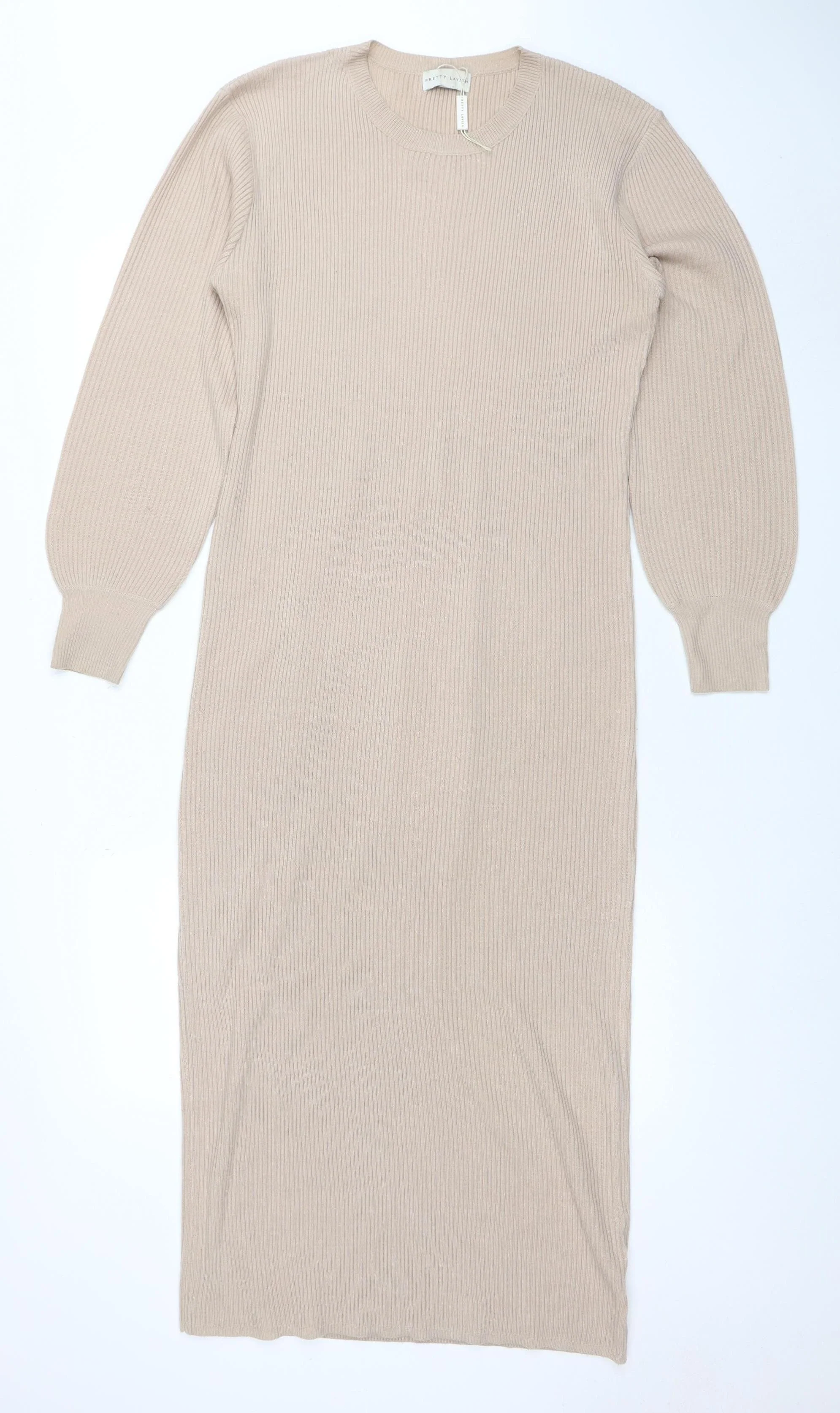 Pretty Lavish Women Beige Knit Bodycon Midi Dress Size S