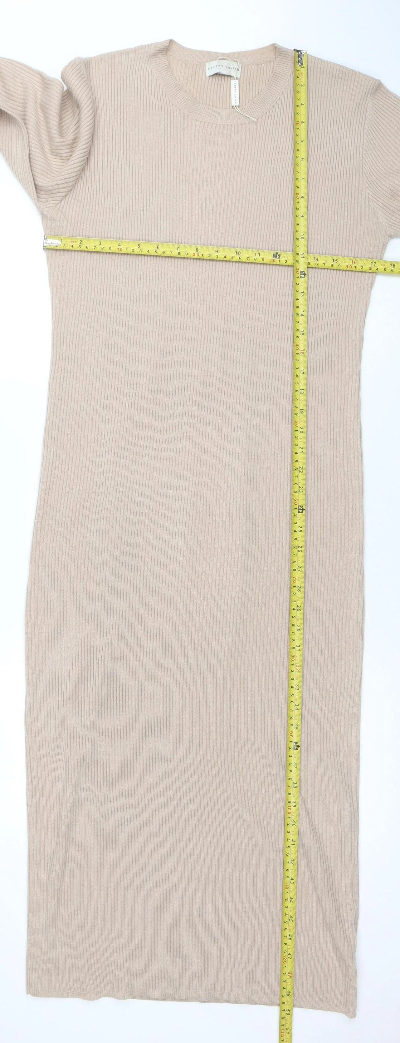 Pretty Lavish Women Beige Knit Bodycon Midi Dress Size S - Image 2