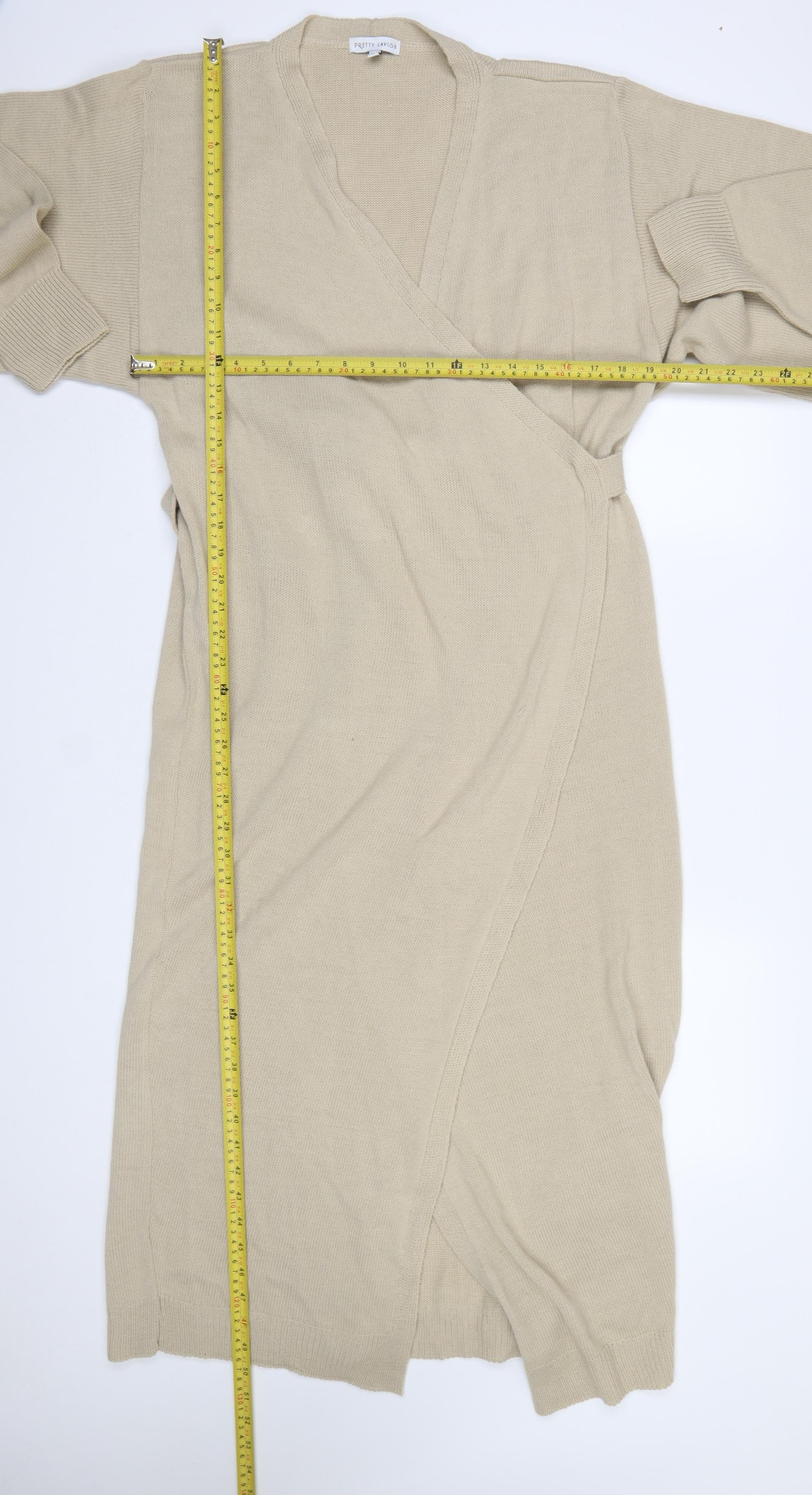 Pretty Lavish Women’s Beige Wrap Long Cardigan Jumper M Knit Acrylic - Image 2