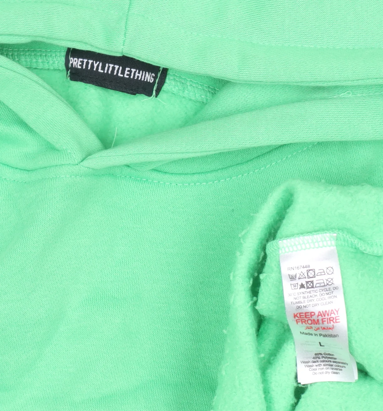PrettyLittleThing Unisex Green Pullover Hoodie L Relaxed Fit Embroidered - Image 4