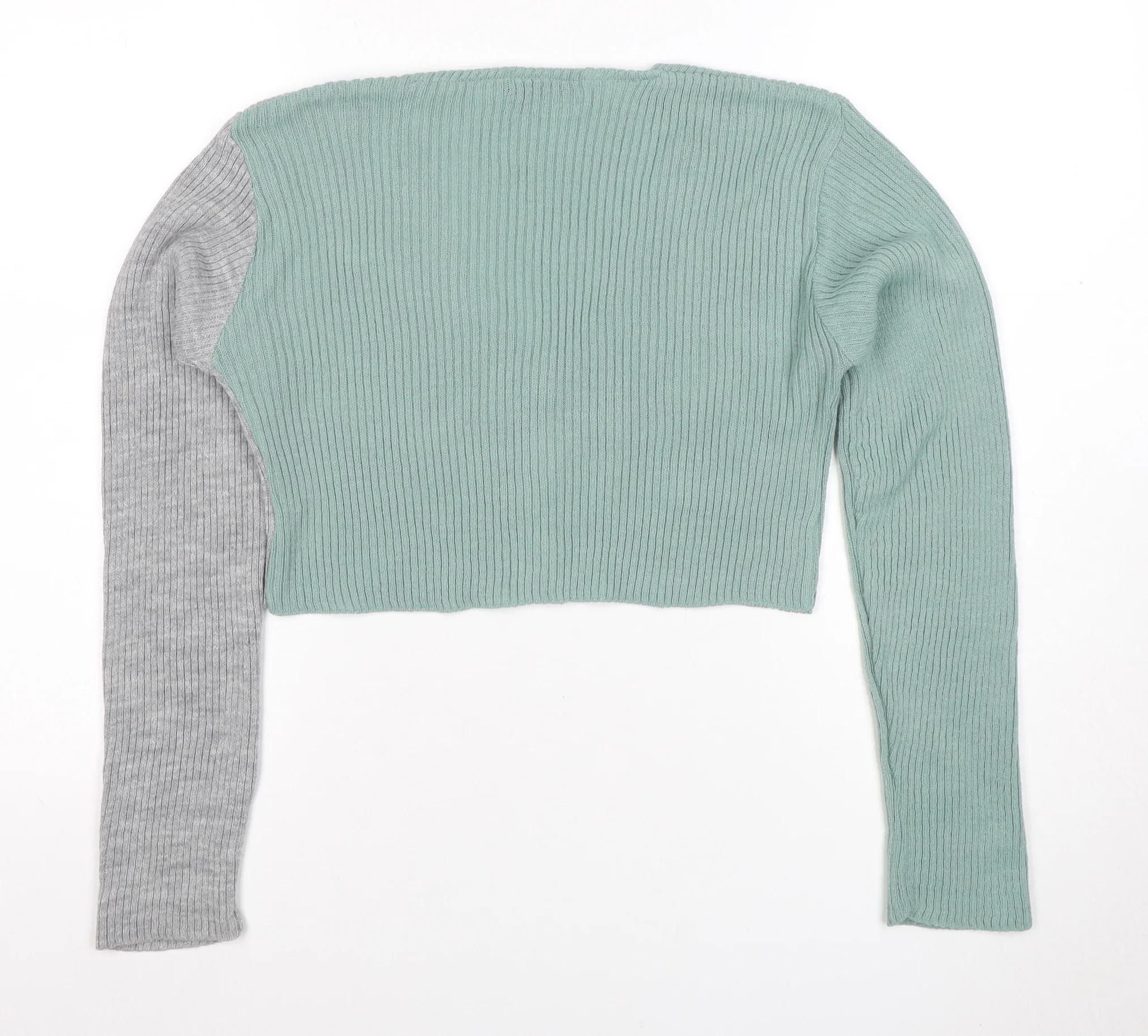 PrettyLittleThing Women Green Grey V-Neck Ribbed Knit Cardigan M - Image 3
