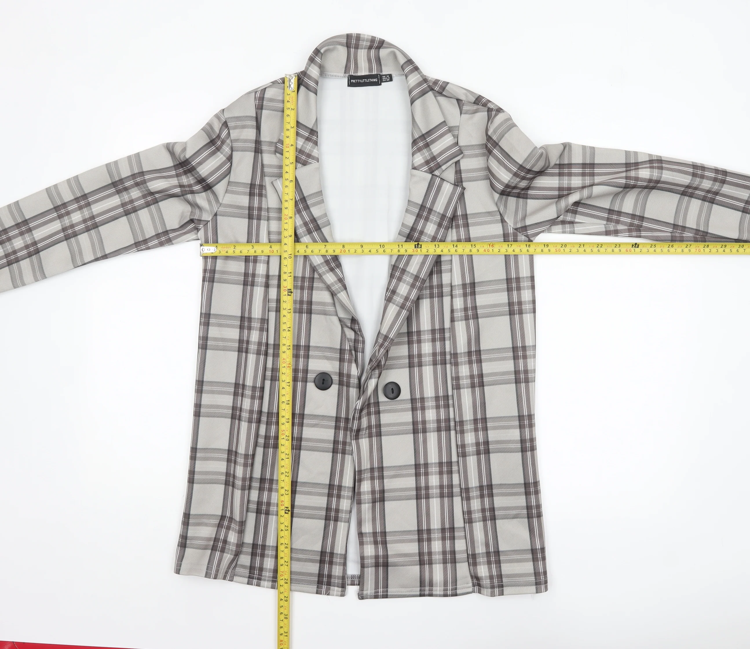 PrettyLittleThing Women Grey Check Double-Breasted Blazer UK 10 - Image 3