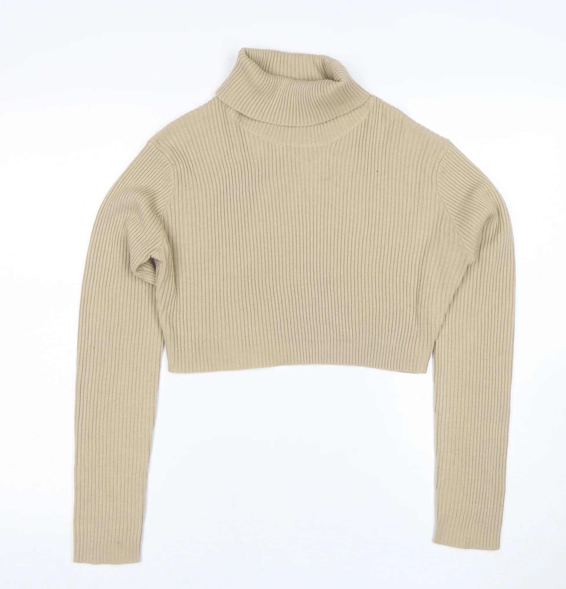 PrettyLittleThing Women’s Beige Roll Neck Ribbed Knit Jumper Size 14