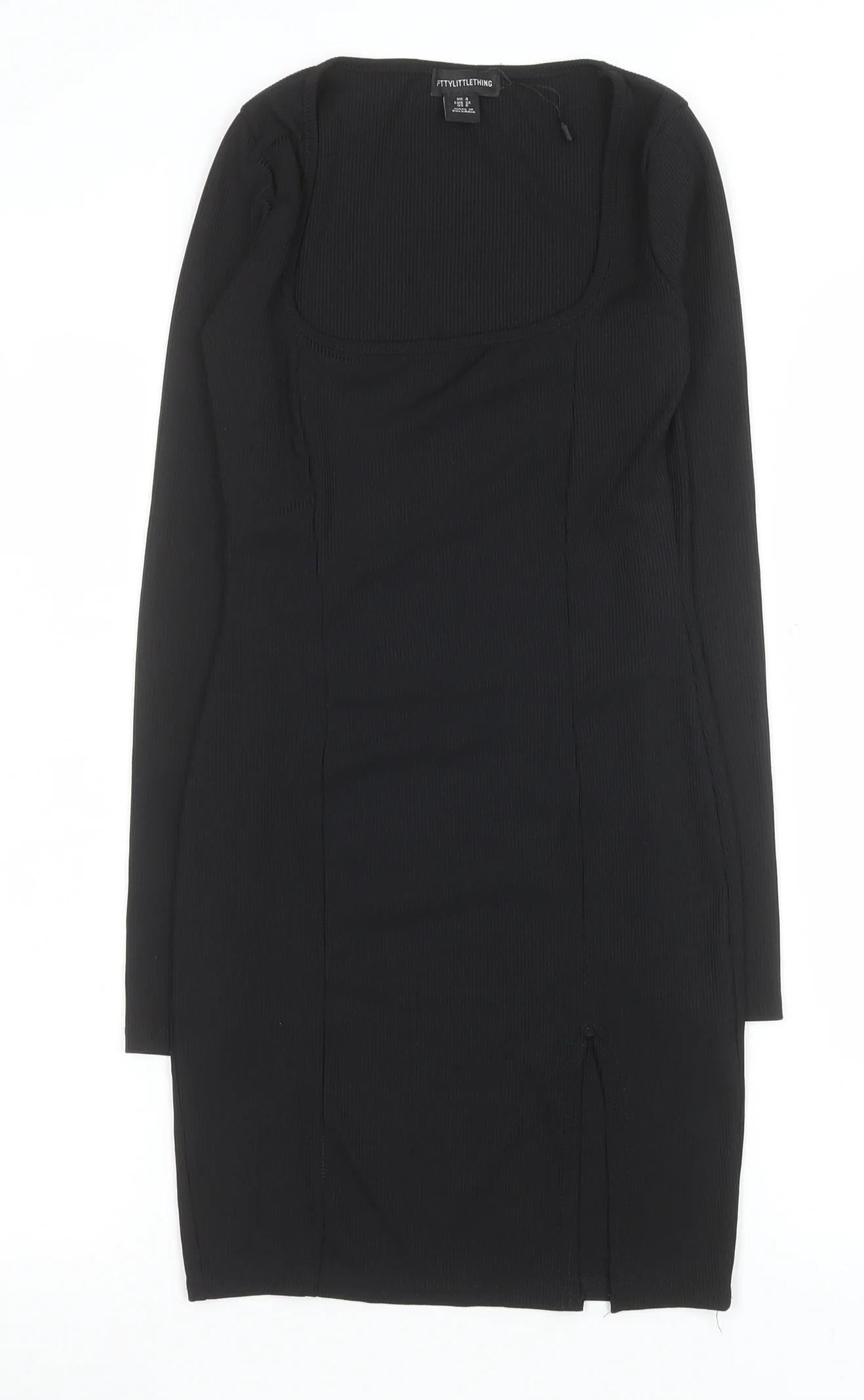 PrettyLittleThing Women’s Black Bodycon Knit Dress Size 4 Long Sleeve