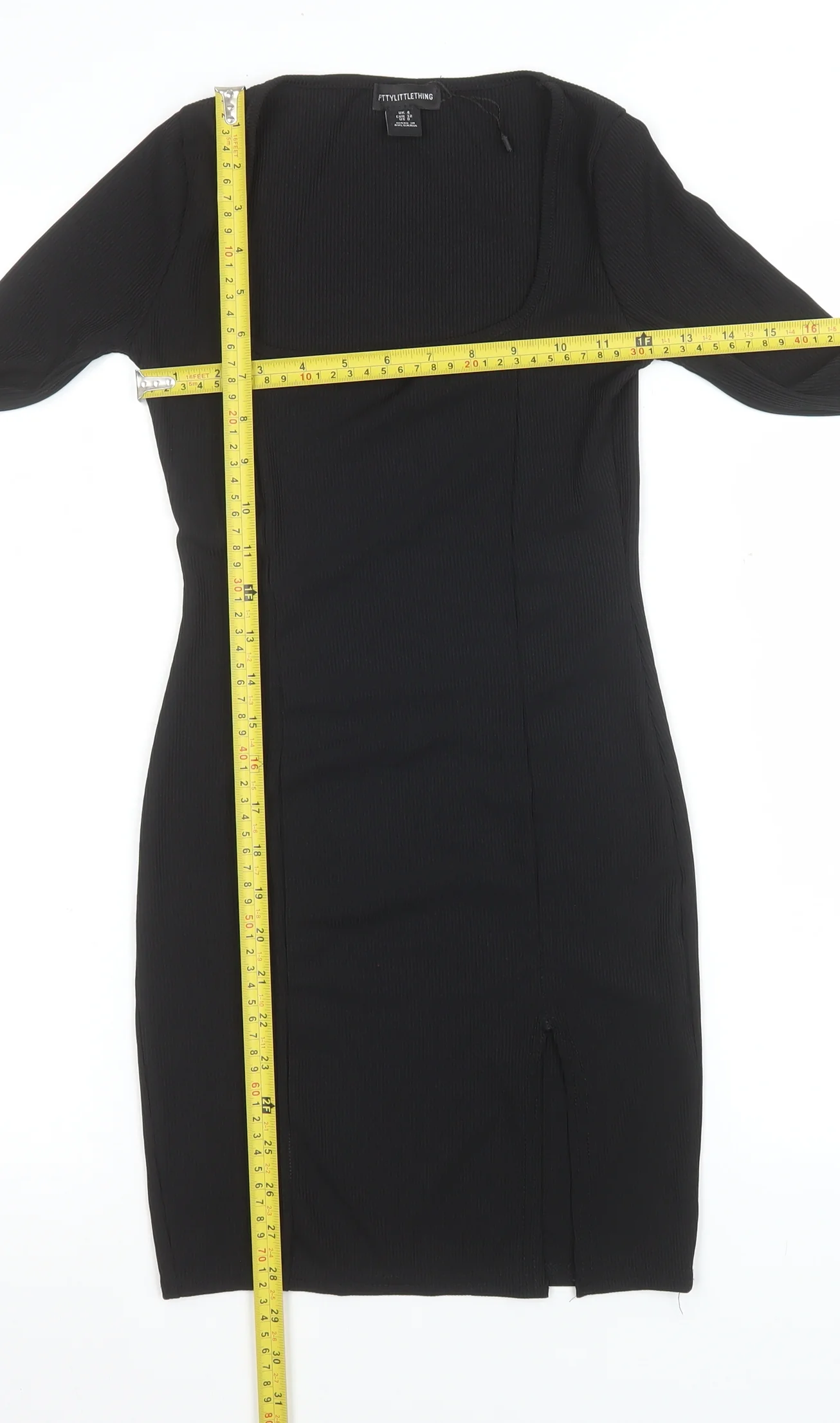 PrettyLittleThing Women’s Black Bodycon Knit Dress Size 4 Long Sleeve - Image 2