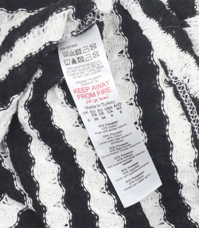 PrettyLittleThing Women’s Black White Striped Knit Jumper Size 8 - Image 5