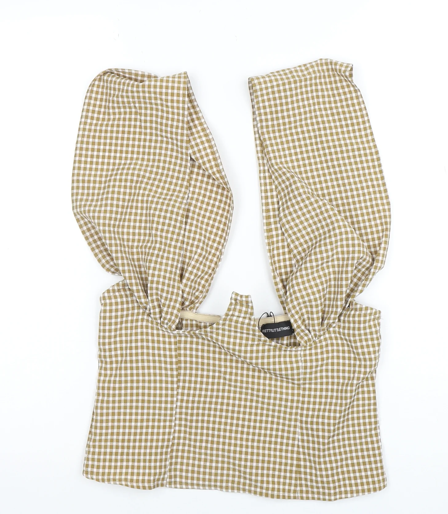 PrettyLittleThing Women’s Brown Check Cropped Blouse UK 10