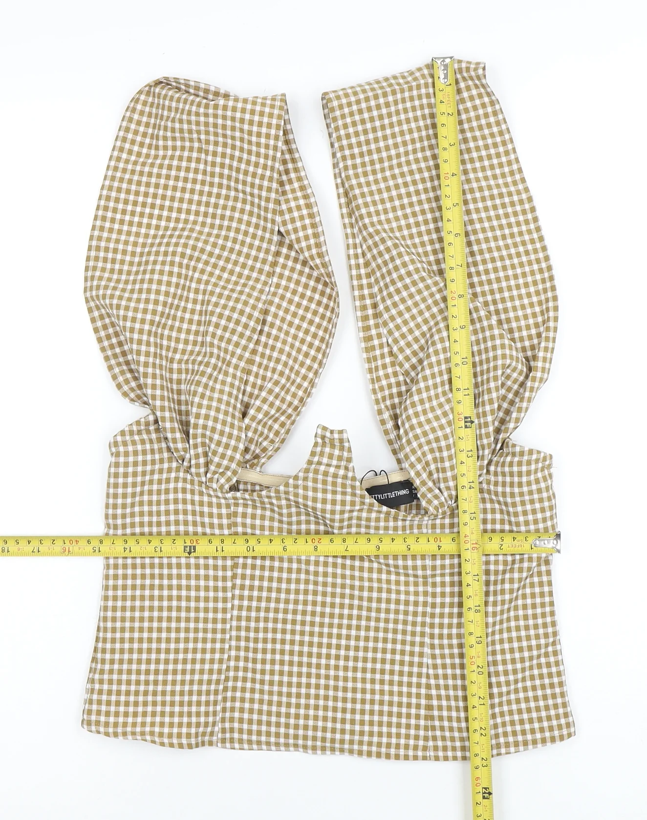 PrettyLittleThing Women’s Brown Check Cropped Blouse UK 10 - Image 2