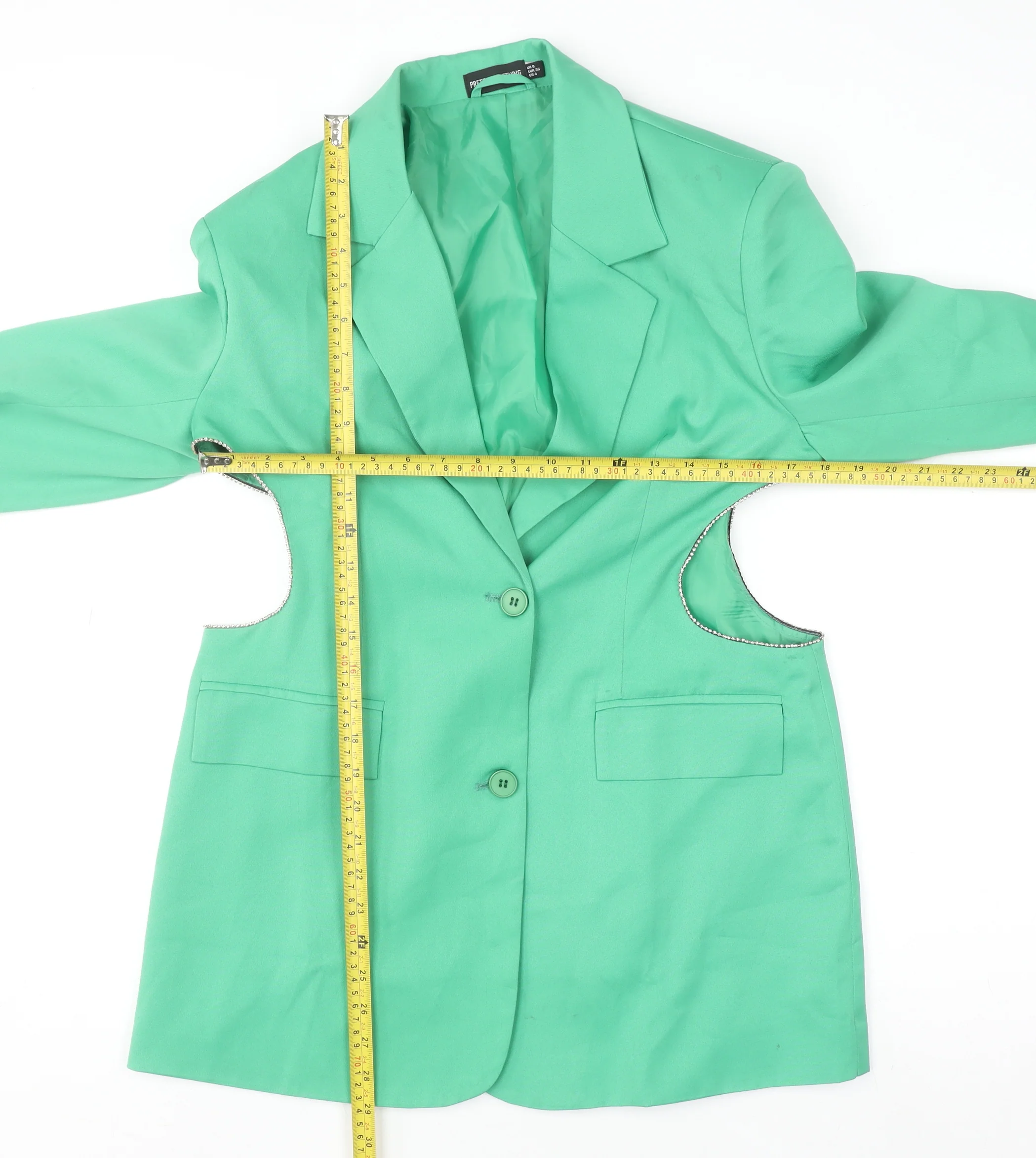 PrettyLittleThing Women’s Green Blazer Size 8 Lined Single-Breasted Jacket - Image 2