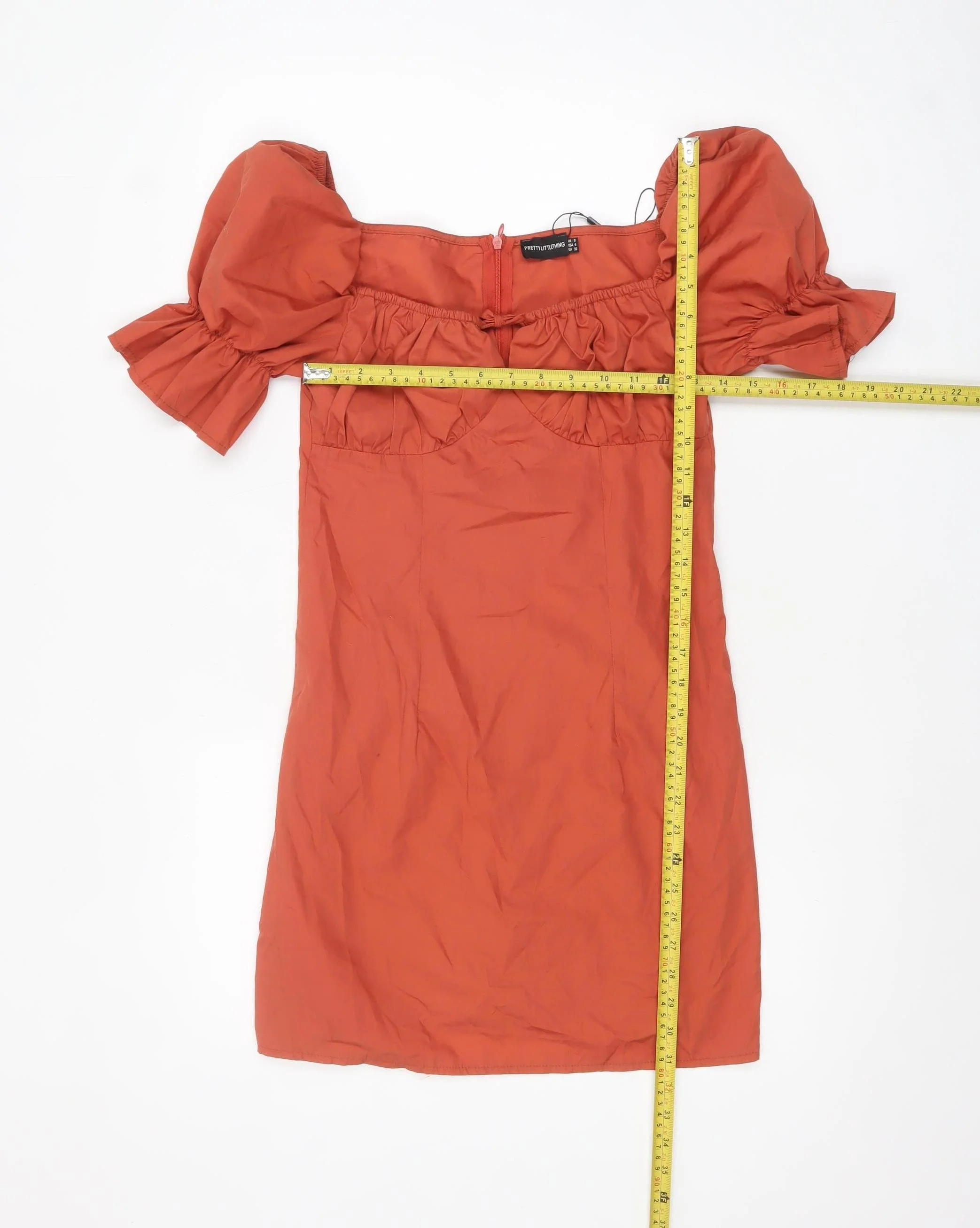 PrettyLittleThing Women’s Orange Off Shoulder Puff Sleeve Bodycon Dress Size 8 - Image 2