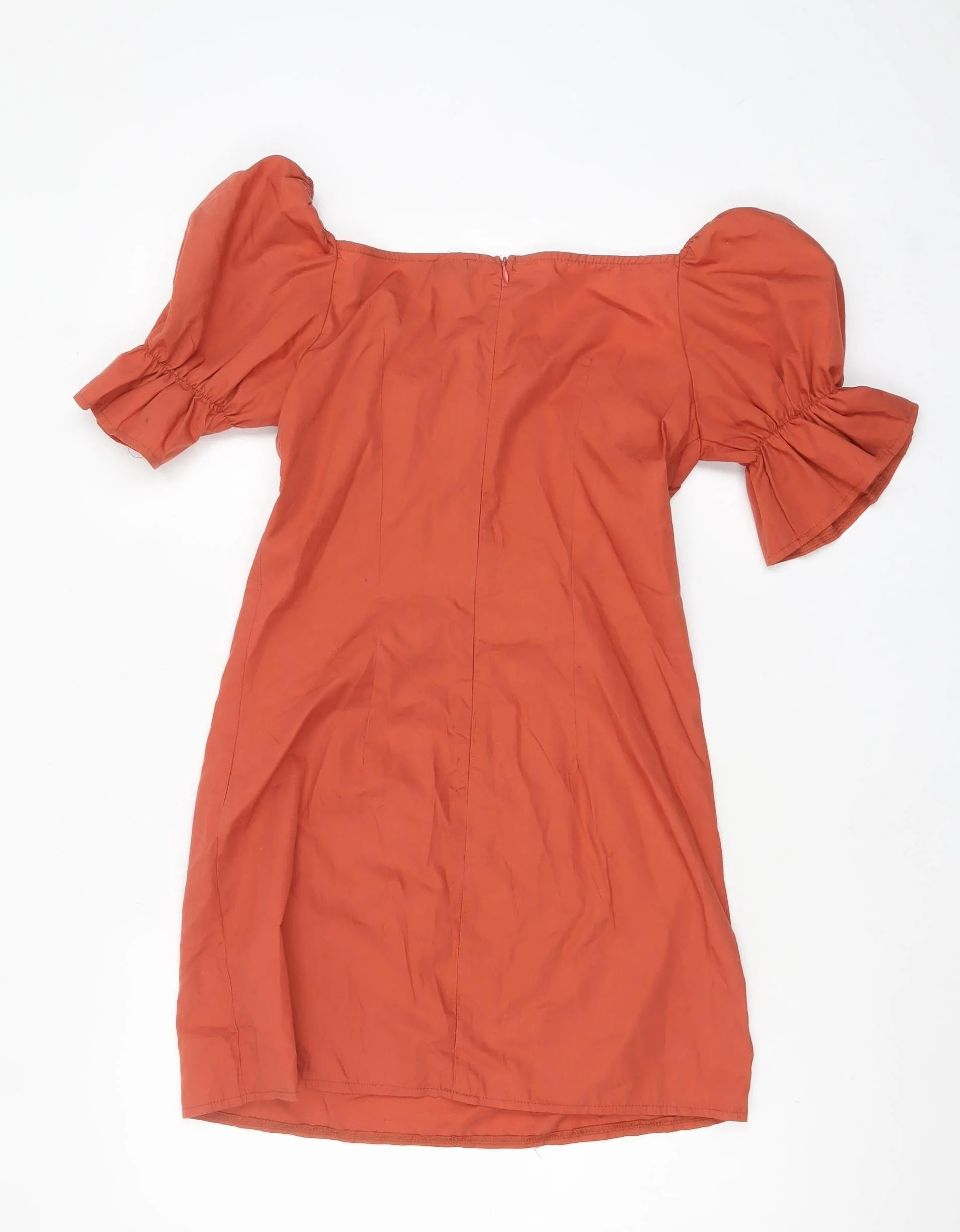 PrettyLittleThing Women’s Orange Off Shoulder Puff Sleeve Bodycon Dress Size 8 - Image 3