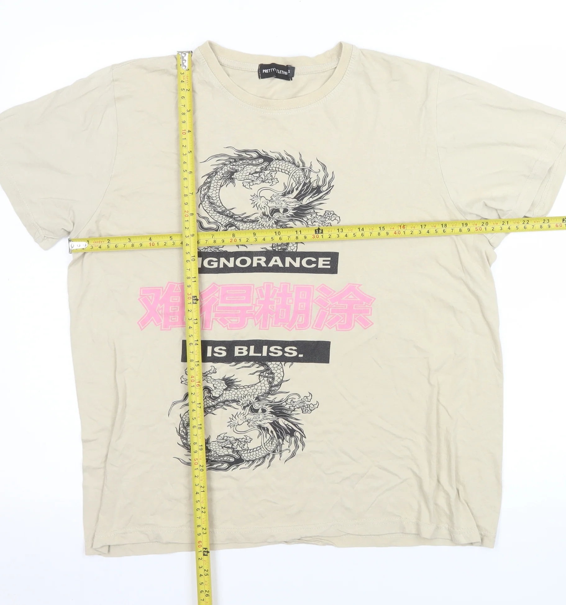 PrettyLittleThing Women's Beige Dragon Graphic T-Shirt Size S - Image 2