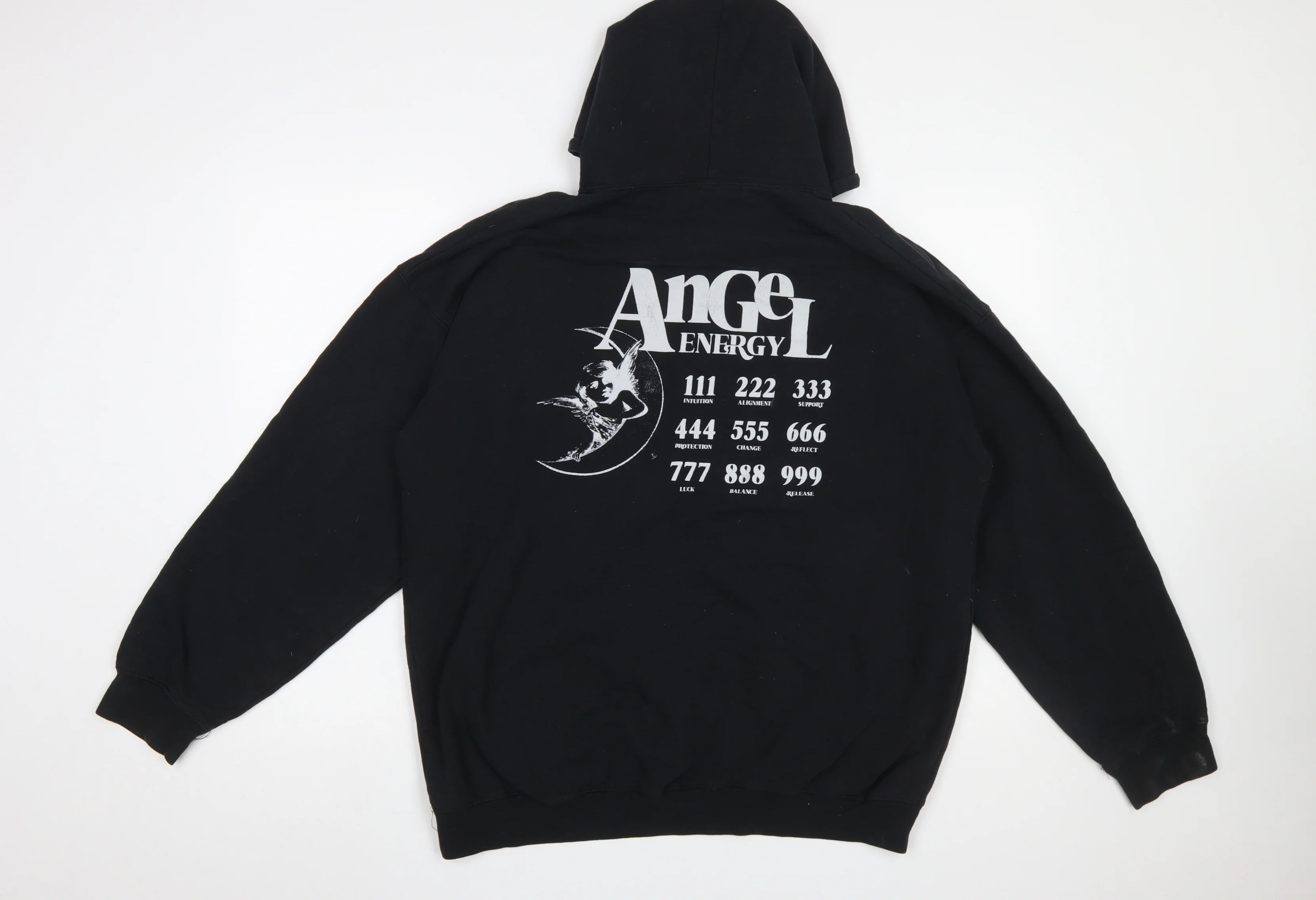 PrettyLittleThing Women's Black Angel Energy Pullover Hoodie Size L - Image 3