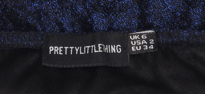 PrettyLittleThing Womens Blue Velvet Bodycon Dress Size 6 - Image 4