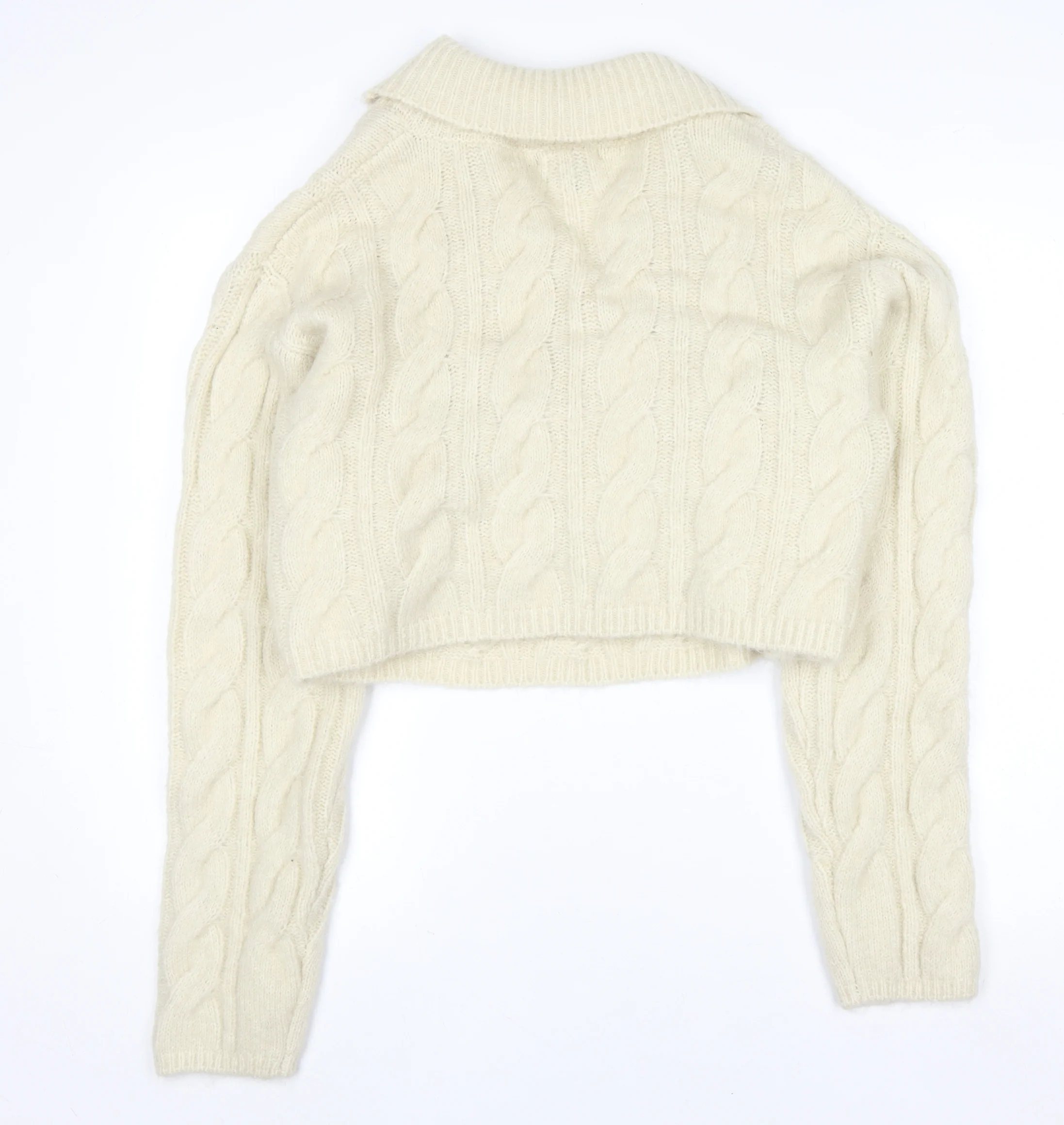 PrettyLittleThing Women's Ivory Cable-Knit V-Neck Pullover Jumper Size L - Image 3
