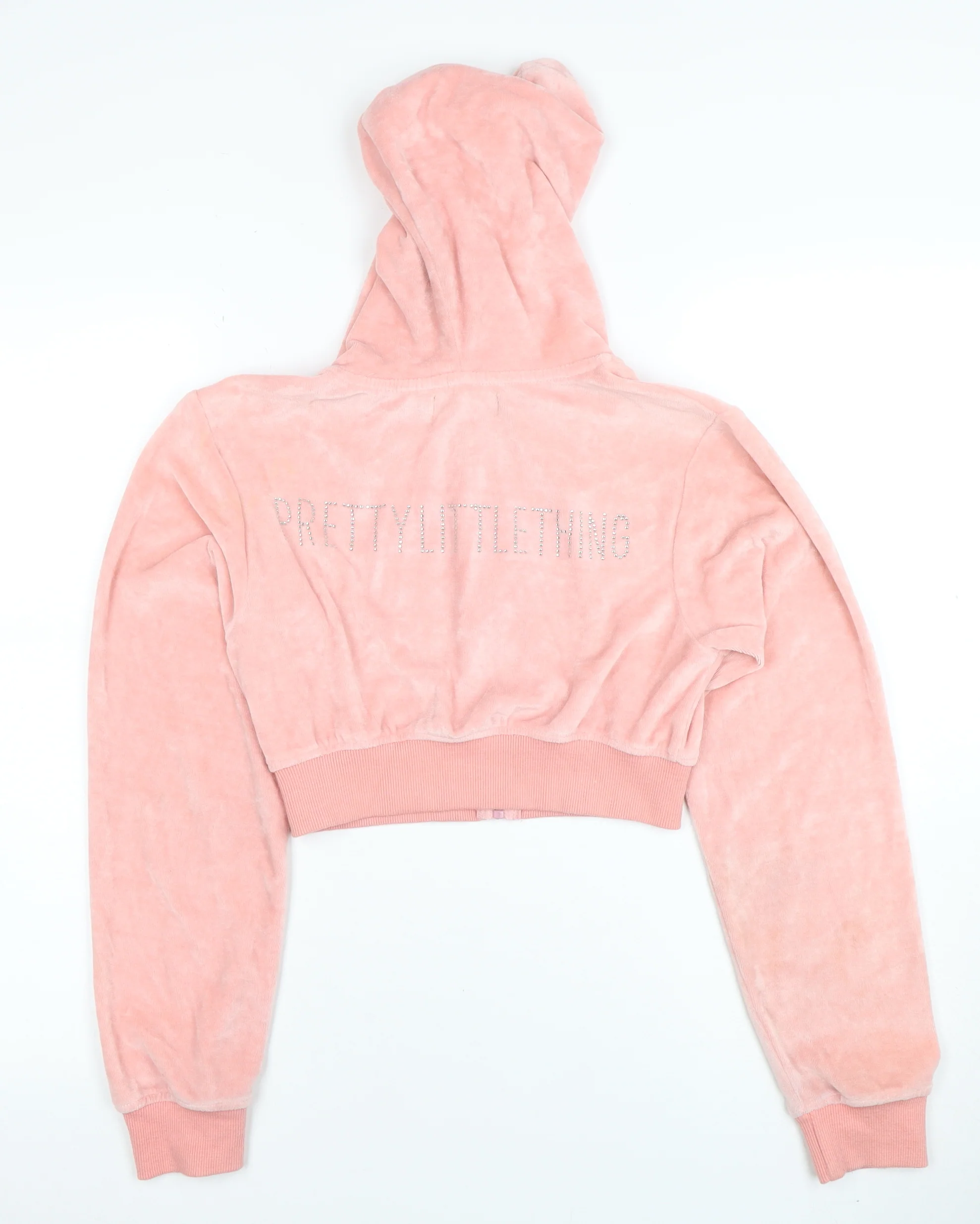 PrettyLittleThing Womens Pink Full Zip Velour Hoodie UK 8