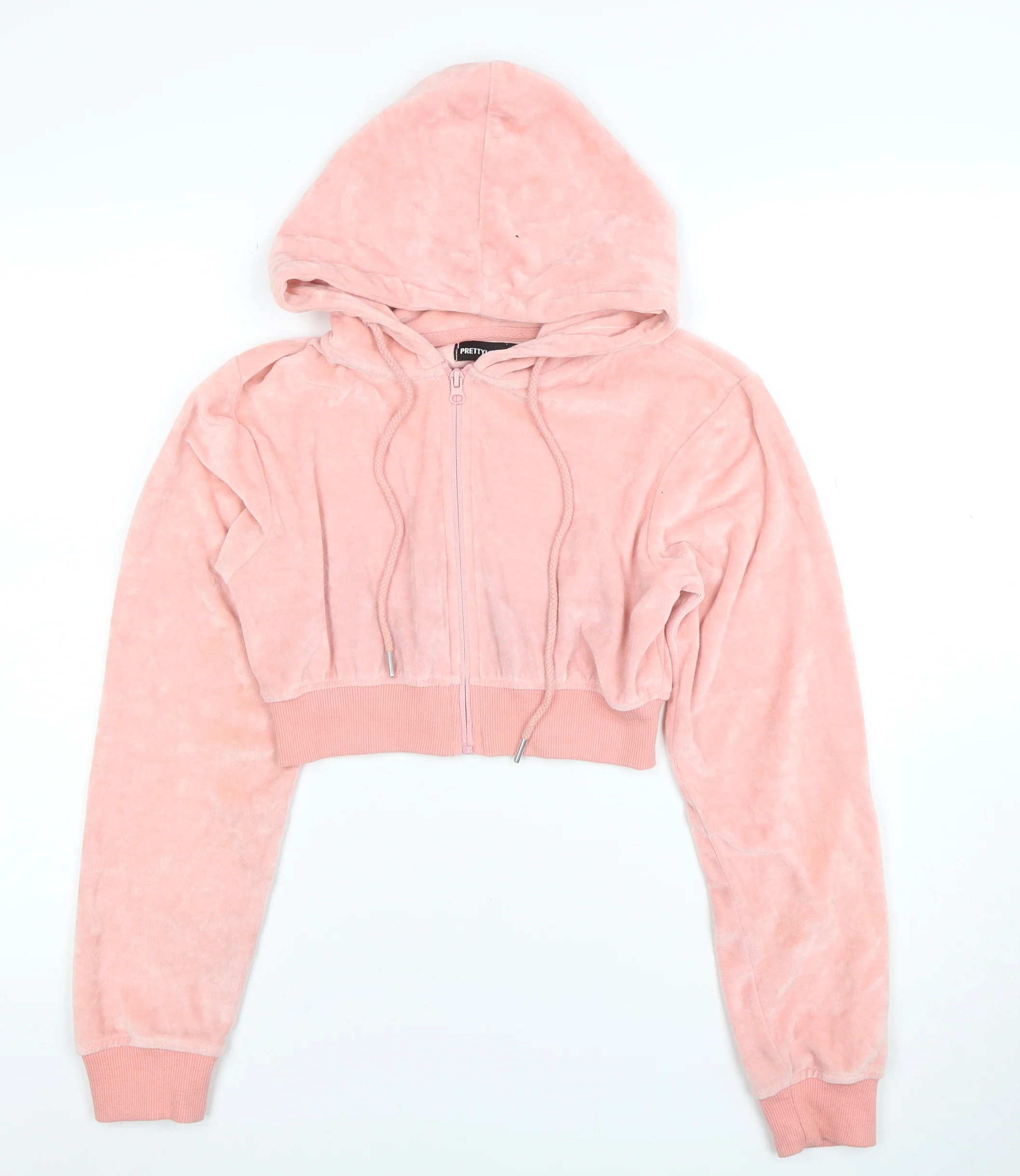 PrettyLittleThing Womens Pink Full Zip Velour Hoodie UK 8 - Image 3