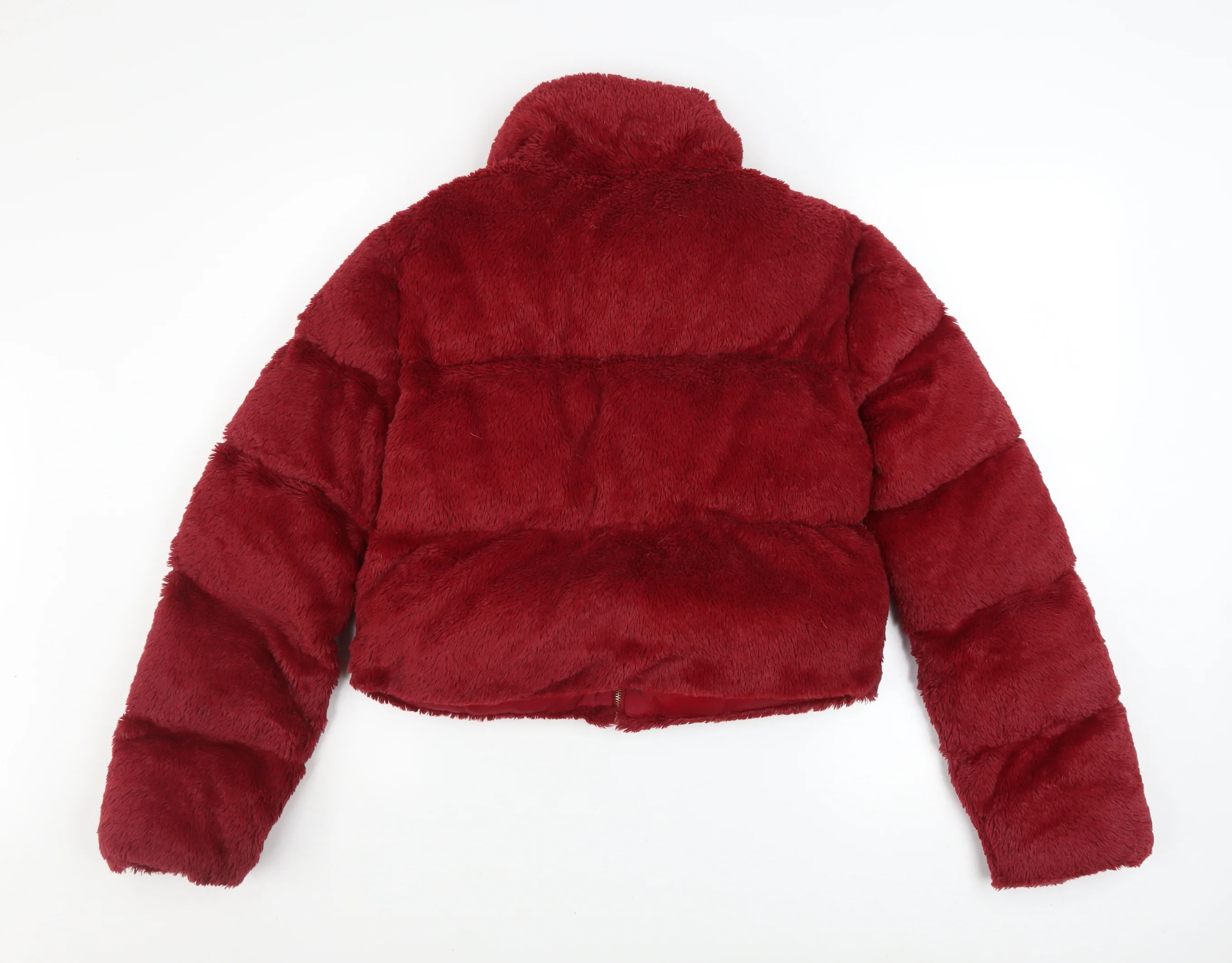 PrettyLittleThing Womens Red Cropped Faux Fur Puffer Jacket UK 10 - Image 3