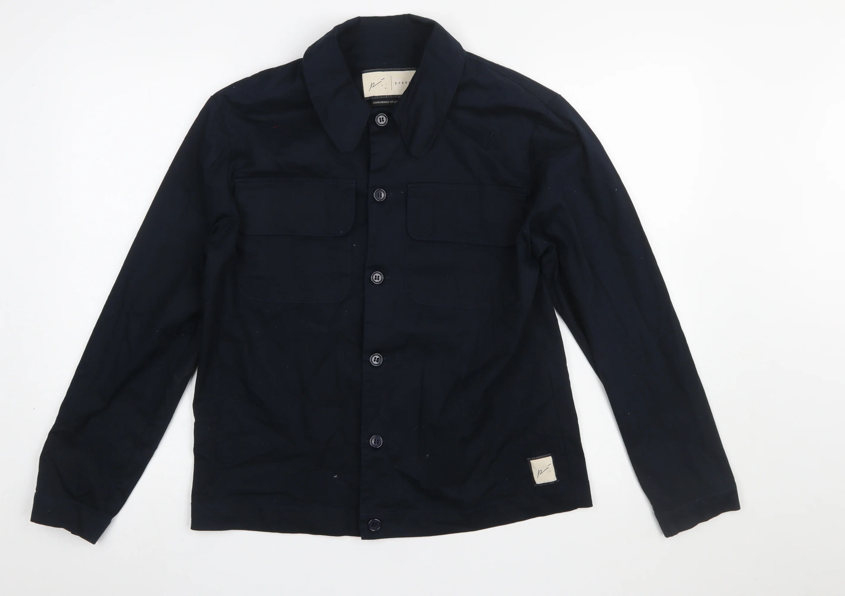 Prévu Men’s Navy Button-Up Shirt Medium Cotton Stretch