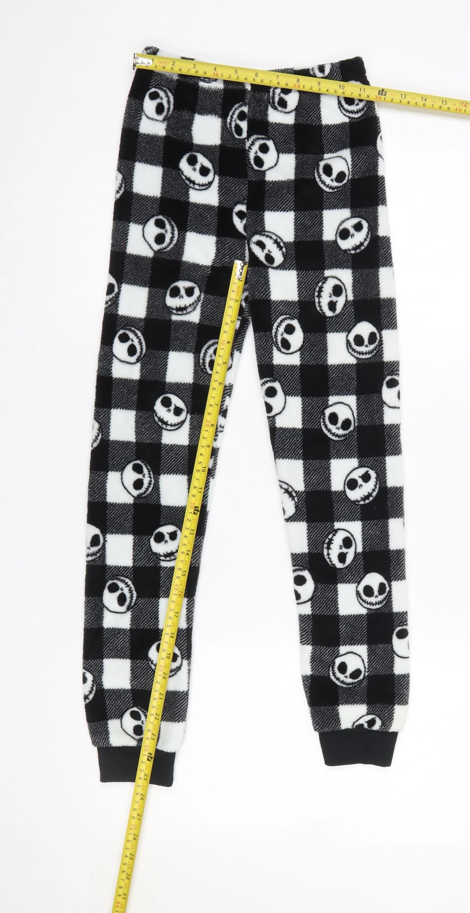 Primark Girls Black Check Jack Skellington Fleece Pyjama Pants 9-10 Years - Image 2
