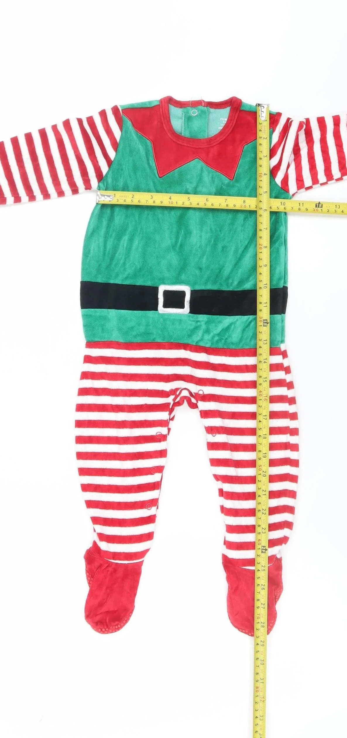 Primark Girls Green Elf Christmas Velour One Piece Pyjamas 18 Months - Image 2