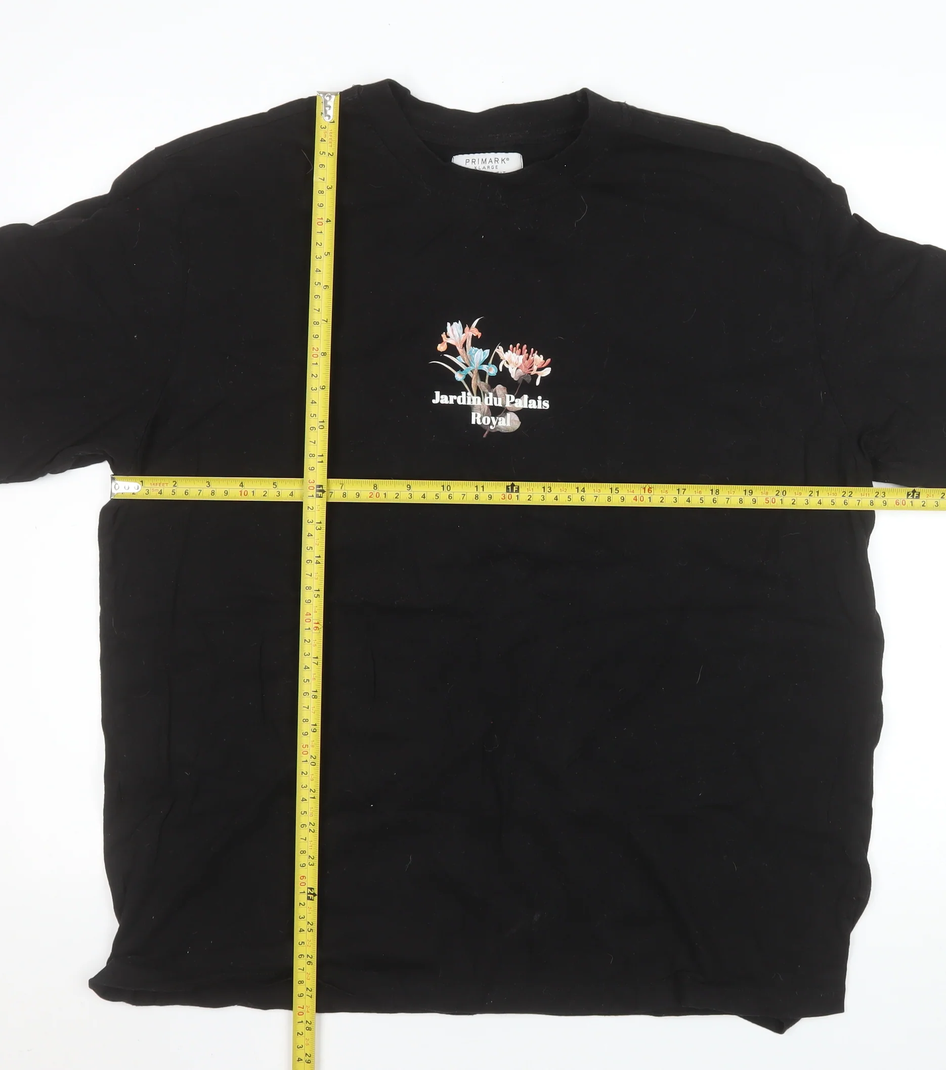 Primark Men’s Black Floral Paris Graphic Cotton T-Shirt XL - Image 2