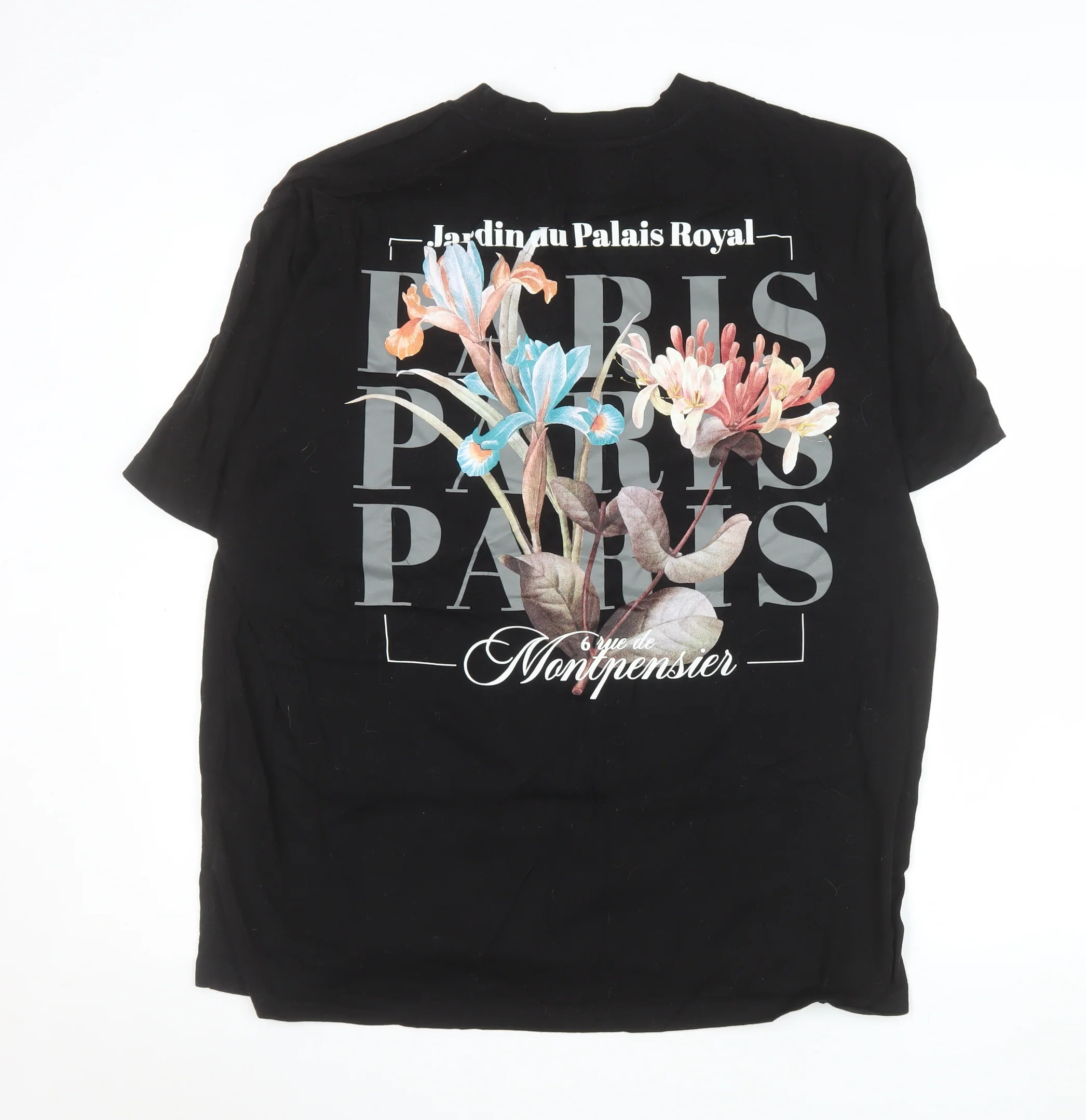 Primark Men’s Black Floral Paris Graphic Cotton T-Shirt XL - Image 3