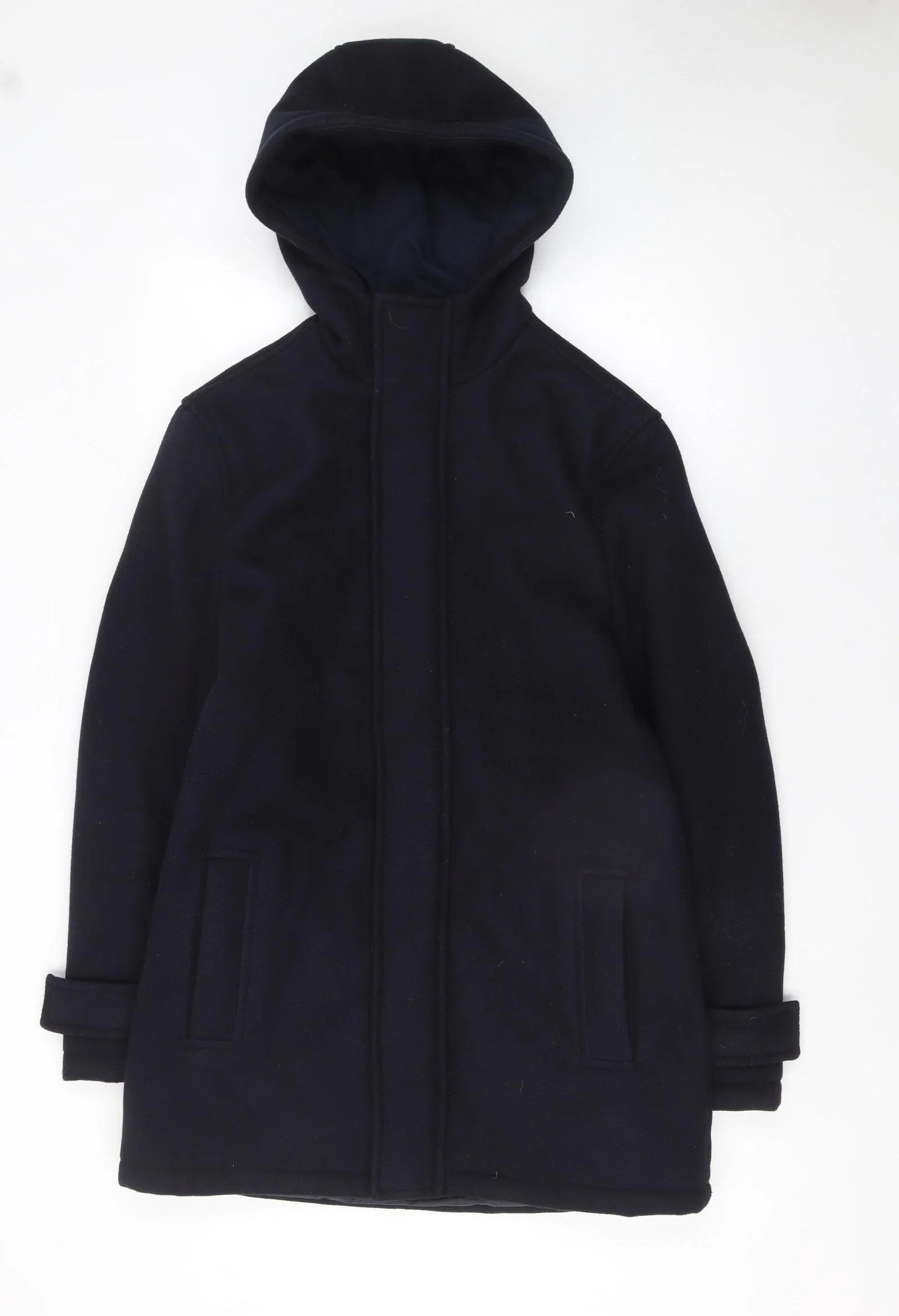 Primark Men's Black XS Hooded Mid-Length Coat Polyester Warm Winter Outerwear
