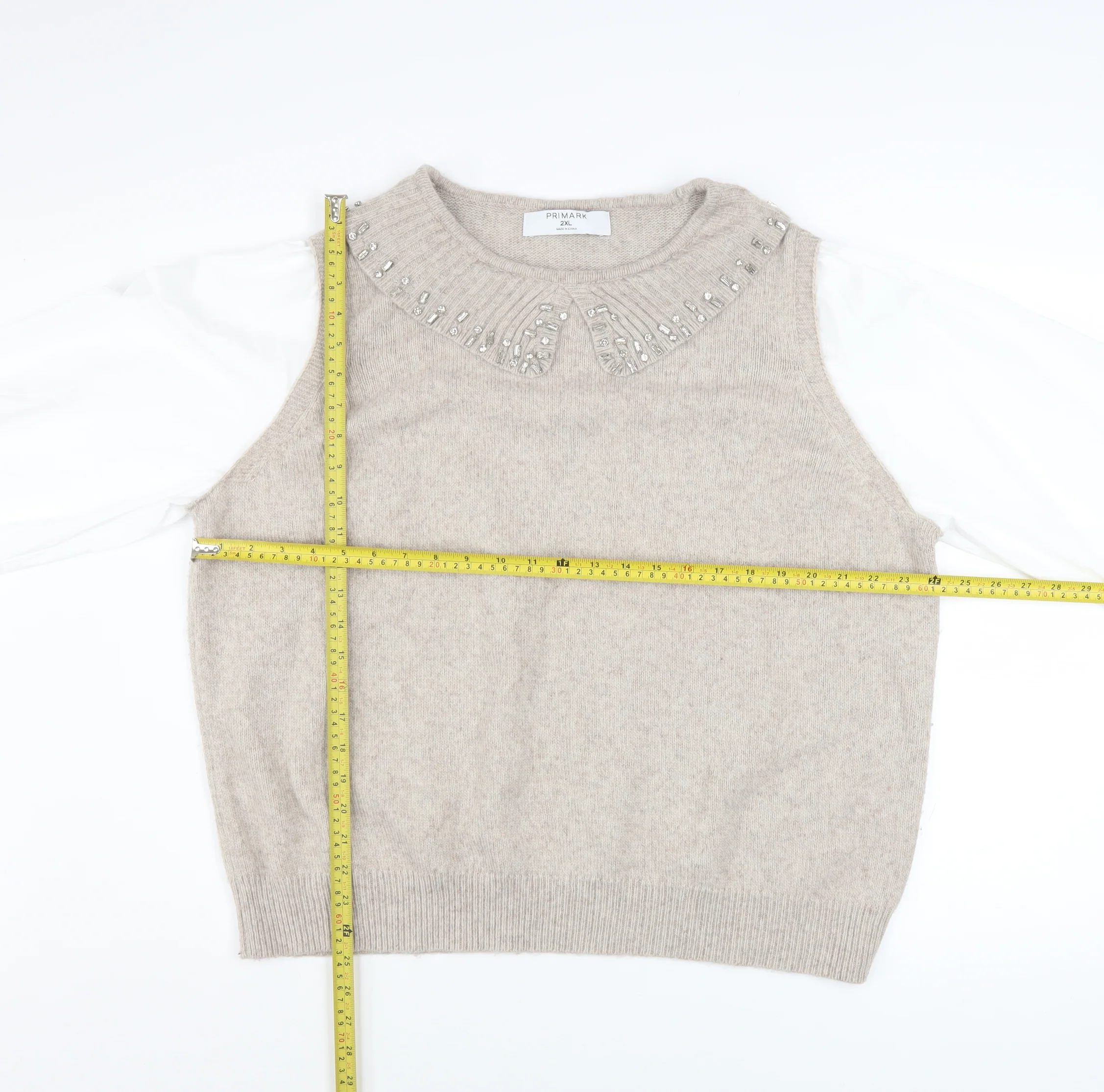 Primark Women Beige Beaded Crew Neck Pullover Jumper 2XL - Image 2