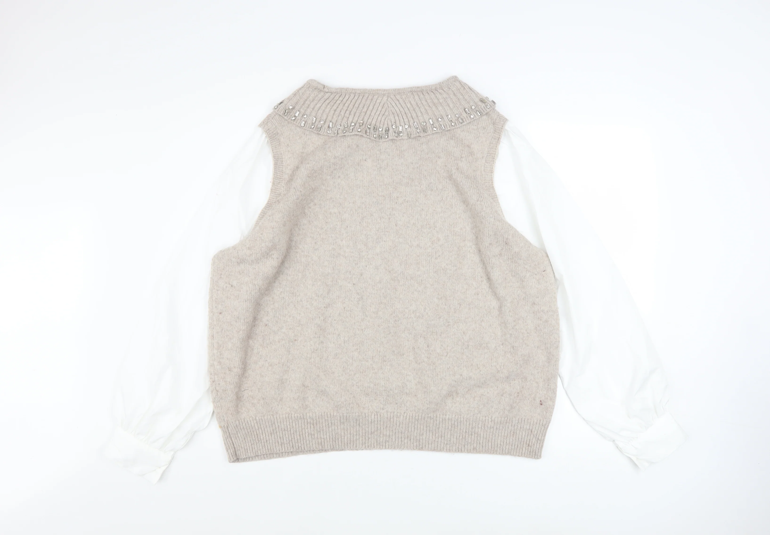 Primark Women Beige Beaded Crew Neck Pullover Jumper 2XL - Image 3