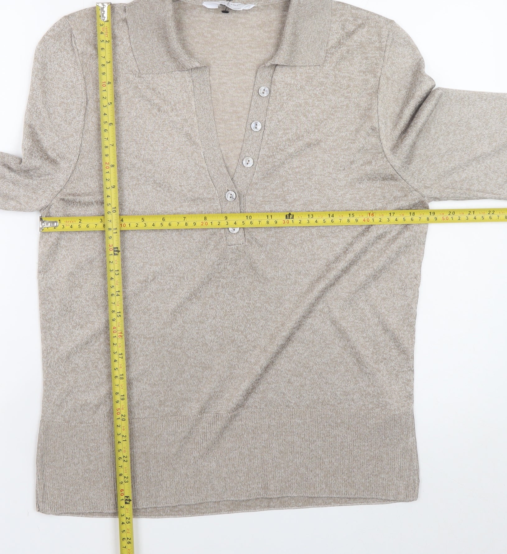 Primark Women Beige Collared Henley Jumper XL Lightweight Knit - Image 2