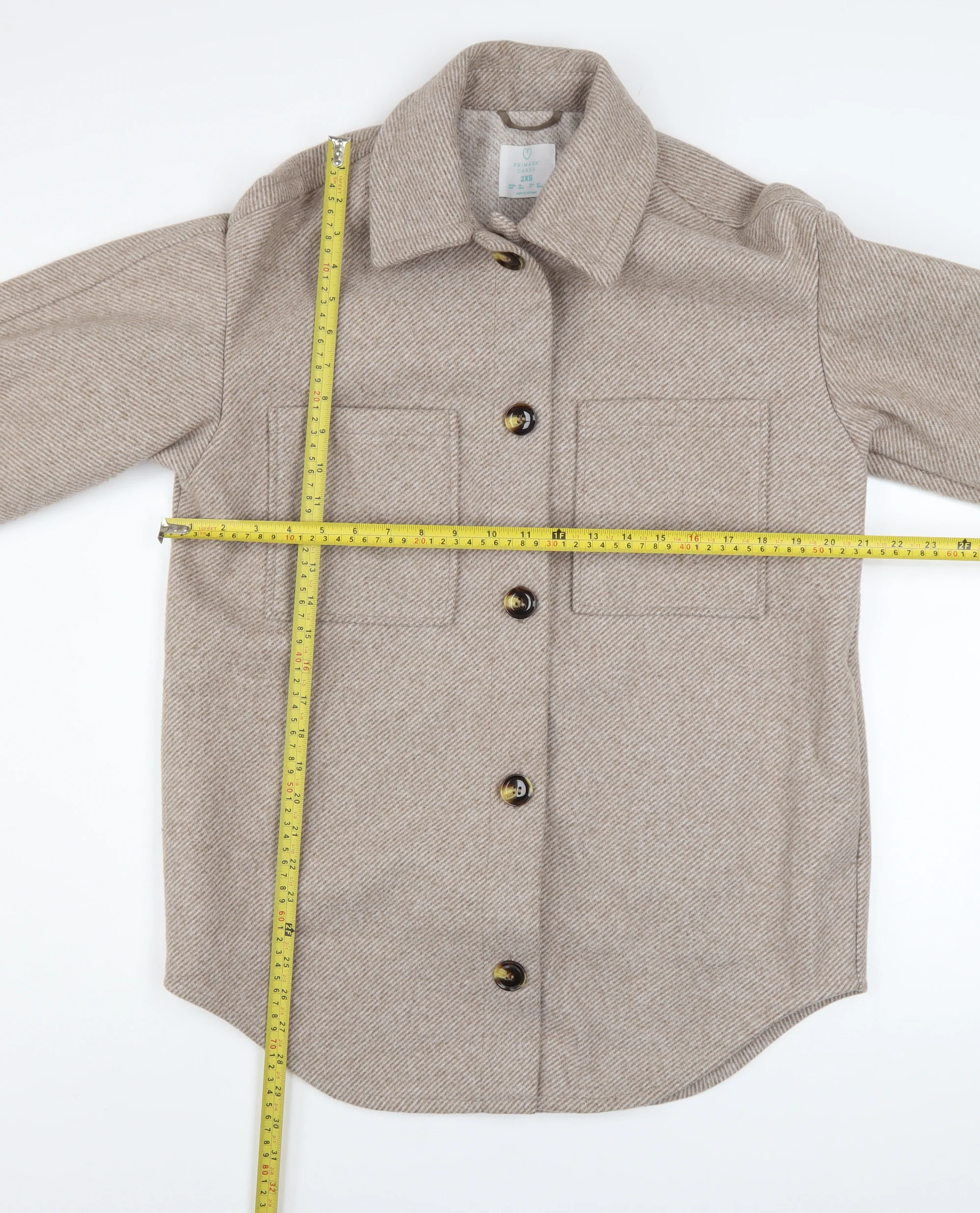 Primark Women Beige Herringbone Wool Blend Shacket Jacket 2XS - Image 2