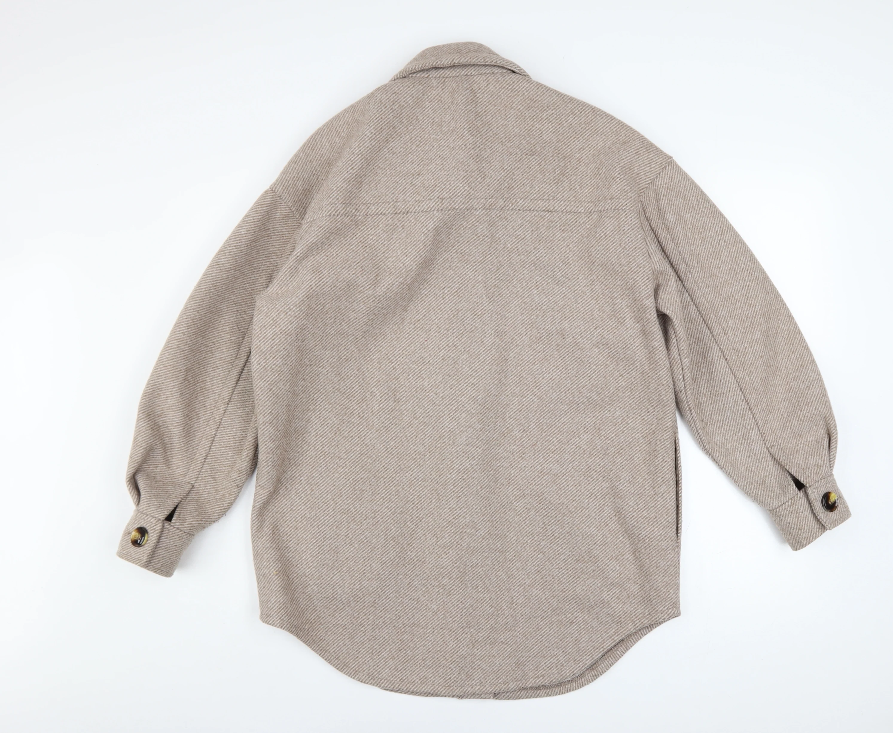Primark Women Beige Herringbone Wool Blend Shacket Jacket 2XS - Image 3