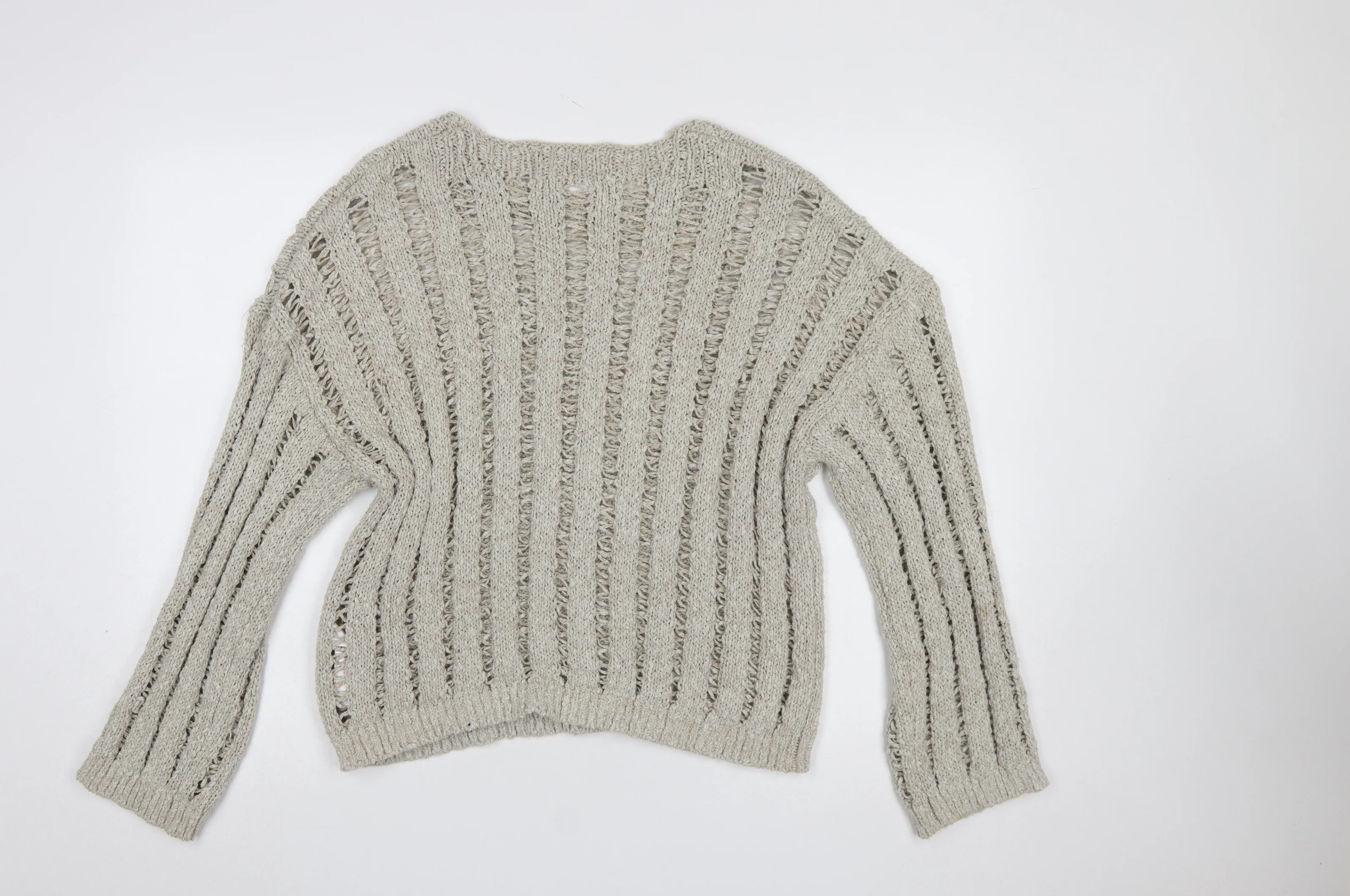 Primark Women Beige Open-Knit Crew Neck Cotton Jumper L - Image 3