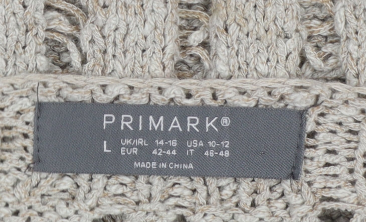 Primark Women Beige Open-Knit Crew Neck Cotton Jumper L - Image 4