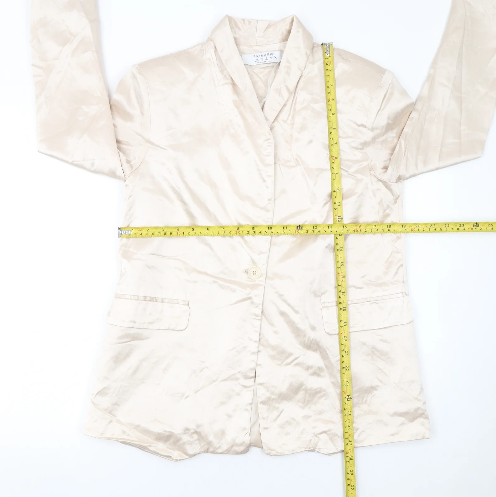 Primark Women Beige Shawl Lapel Single-Breasted Blazer Size 12 - Image 2