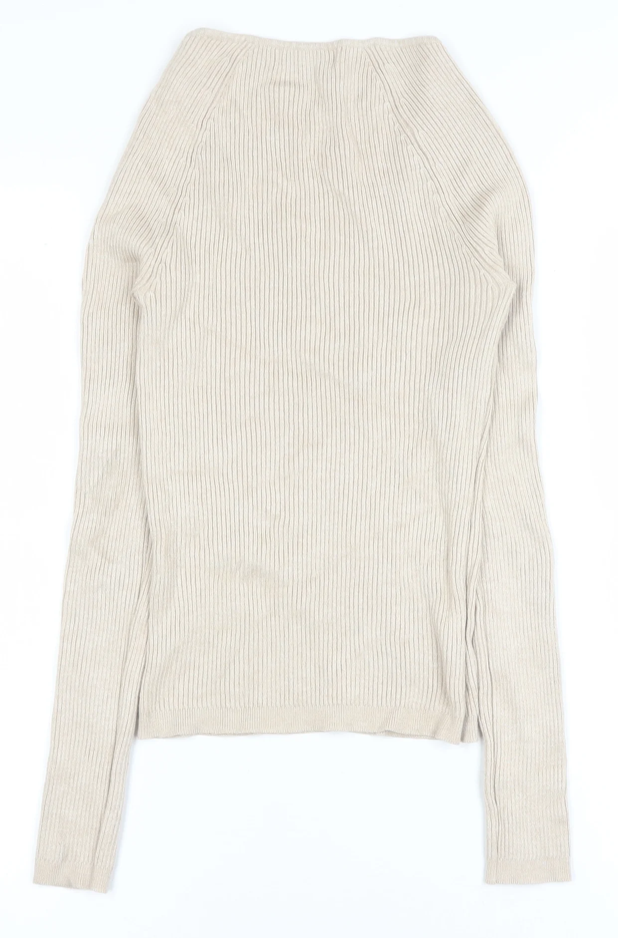 Primark Women Beige V-Neck Ribbed Knit Long Sleeve Top Size S - Image 3