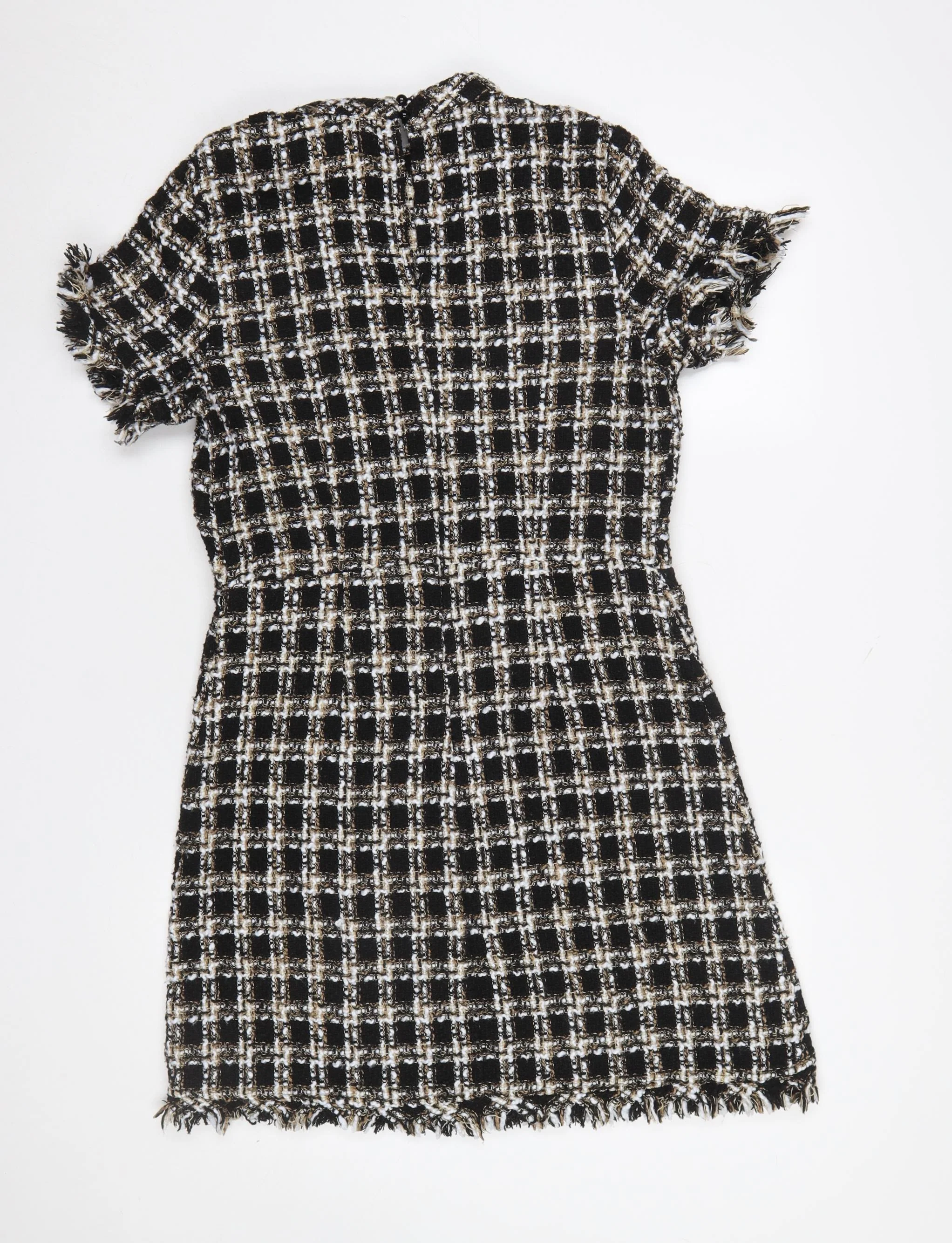 Primark Women Black Tweed Check Short Sleeve Shift Dress UK 14 - Image 3