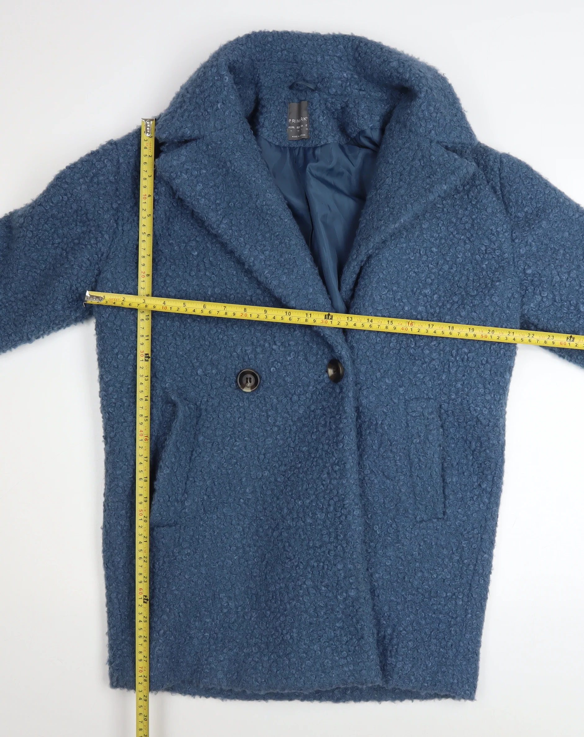 Primark Women Blue Mid-Length Overcoat Size 6 Polyester Lined Button - Image 2