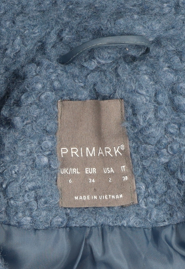 Primark Women Blue Mid-Length Overcoat Size 6 Polyester Lined Button - Image 4
