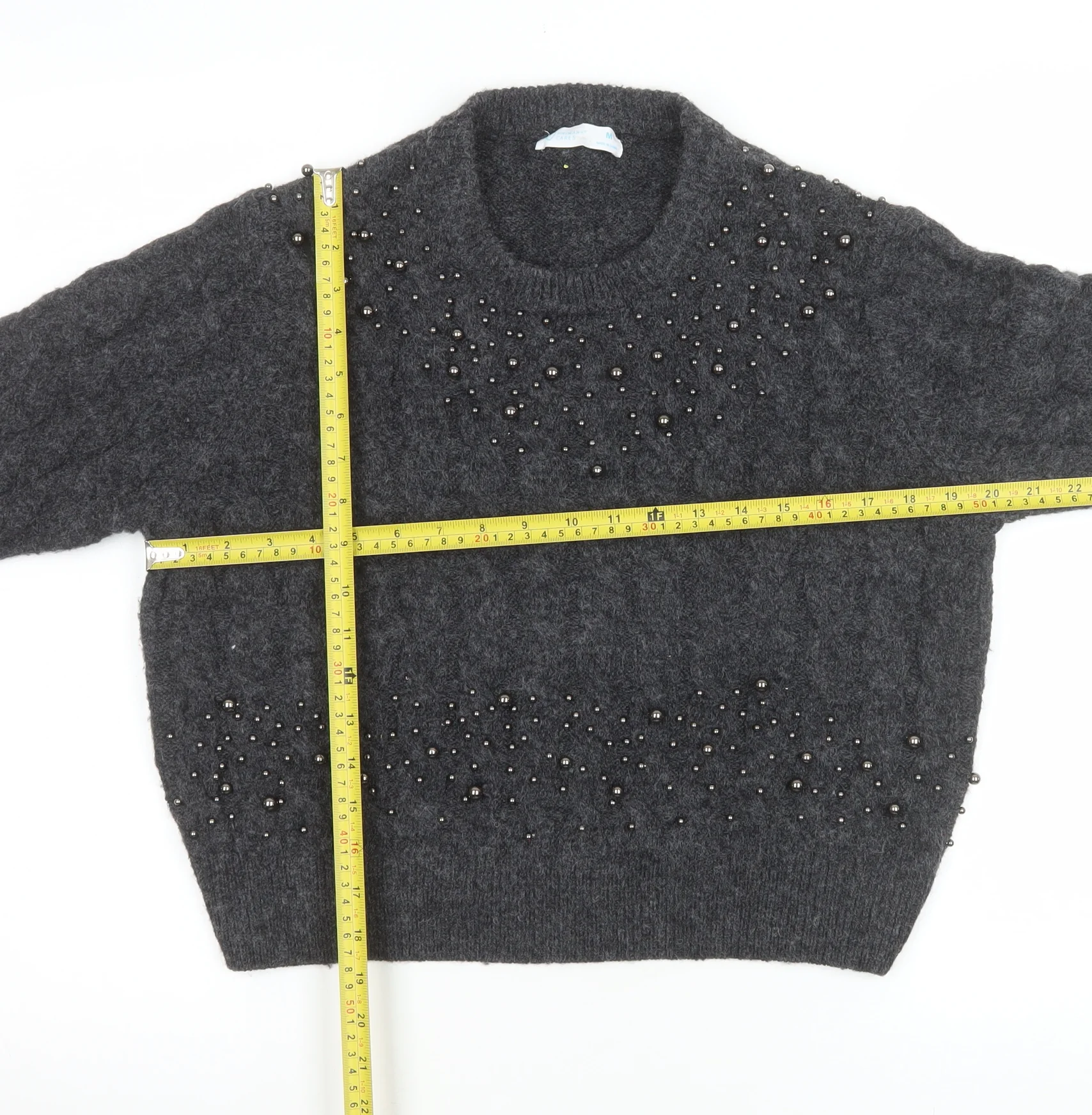 Primark Women Grey Beaded Cable-Knit Pullover Jumper Size M - Image 2