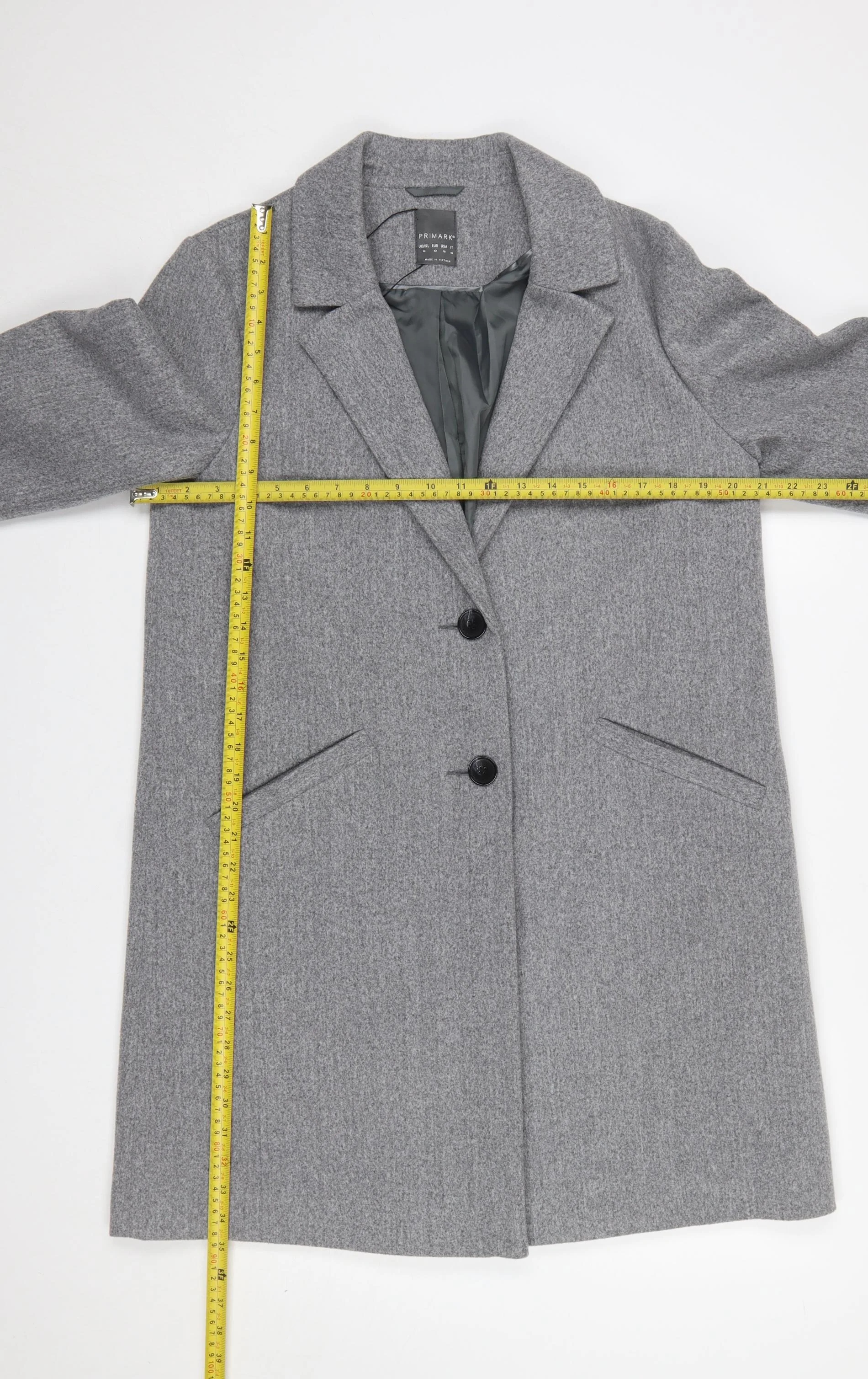 Primark Women Grey Long Overcoat Size 14 Classic Style - Image 2