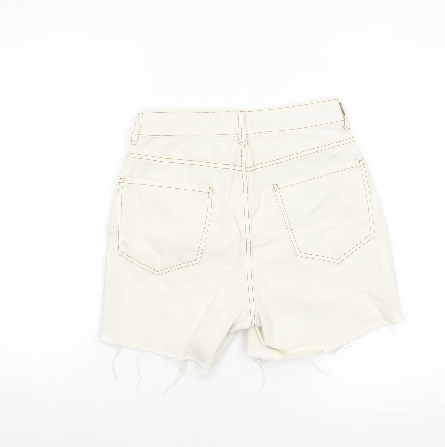 Primark Women Ivory High Waist Cut-Off Denim Shorts Size 8 - Image 3