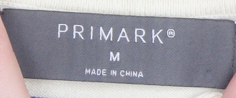 Primark Women Ivory Striped Collared Short Sleeve Jumper M - Image 4