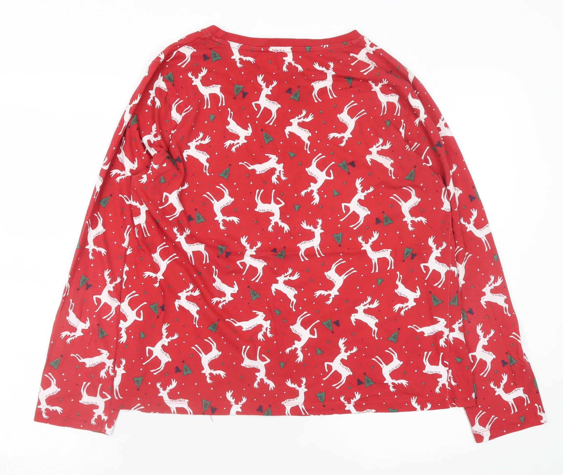 Primark Women Red Christmas Reindeer Long Sleeve Pyjama Top Size 12-14 - Image 3