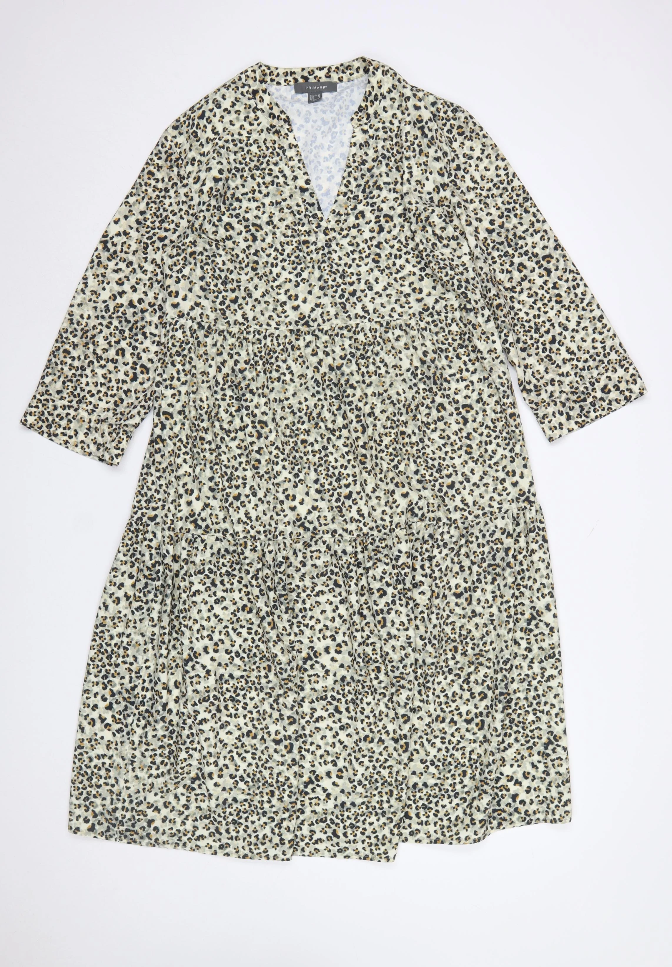 Primark Women’s Beige Leopard Print Midi A-Line Dress Size 10
